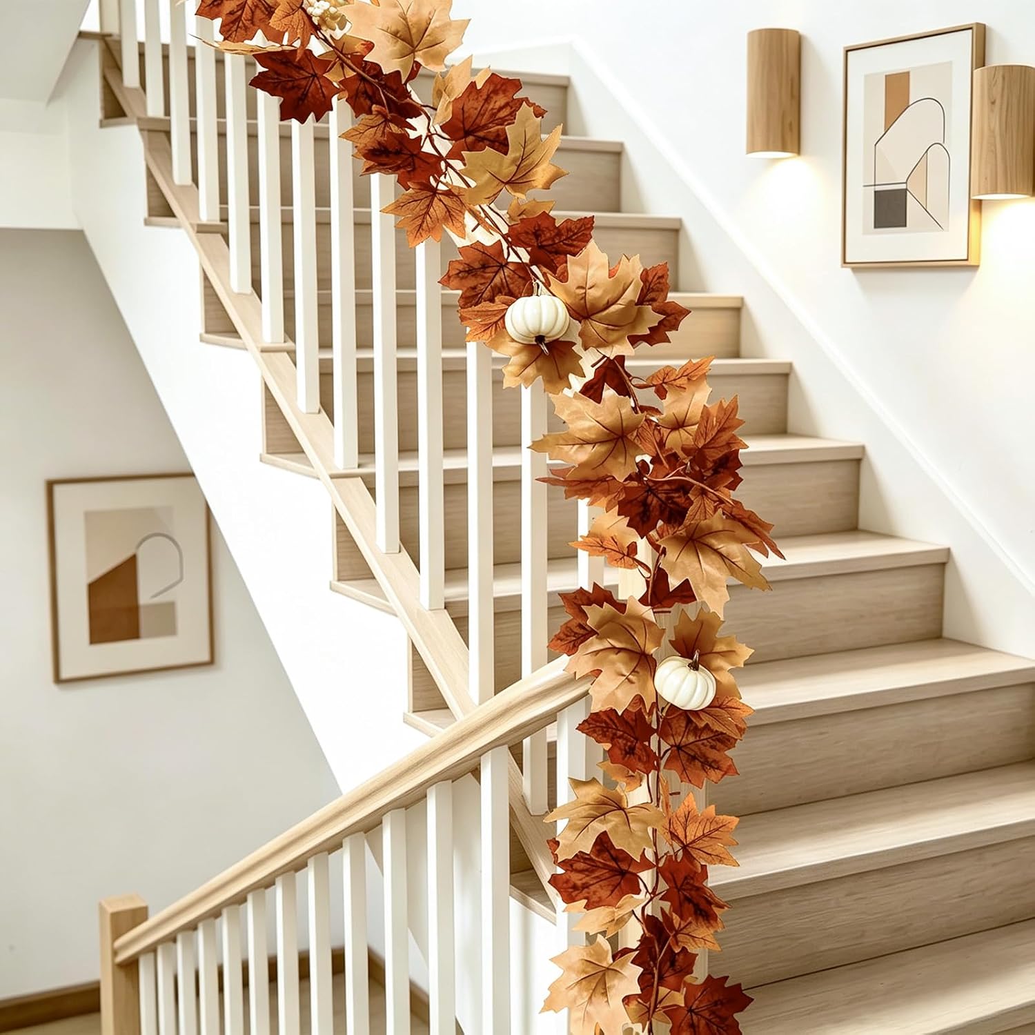 Detalle 2 de Cherica JH012-Brown-2 Fall Garland with Lights, 12-Foot Brown Maple Leaves