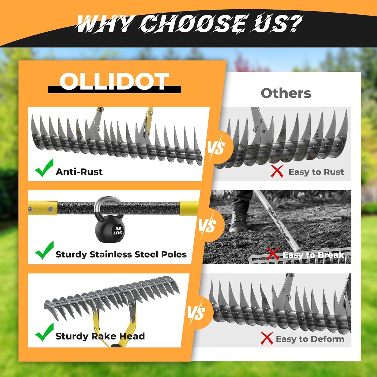 Thumbnail 4 de Thatch Rake 177 cm Heavy Duty Dethatcher Rake with Adjustable Length & Angle (19 Teeth, Double-Teeth Design)