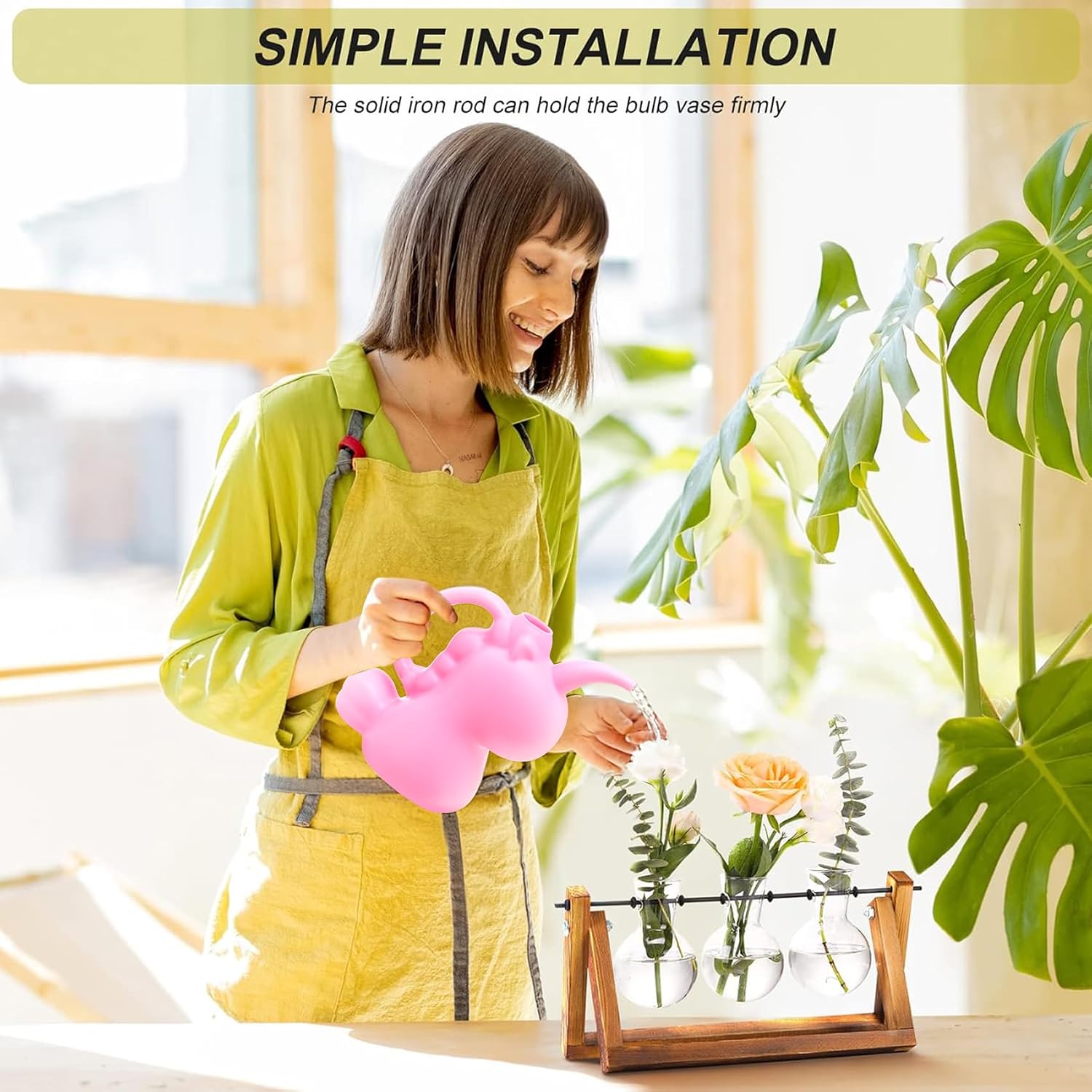 Detalle de XXXFLOWER 3-Bulb Plant Terrarium with Wooden Stand and Glass Vases