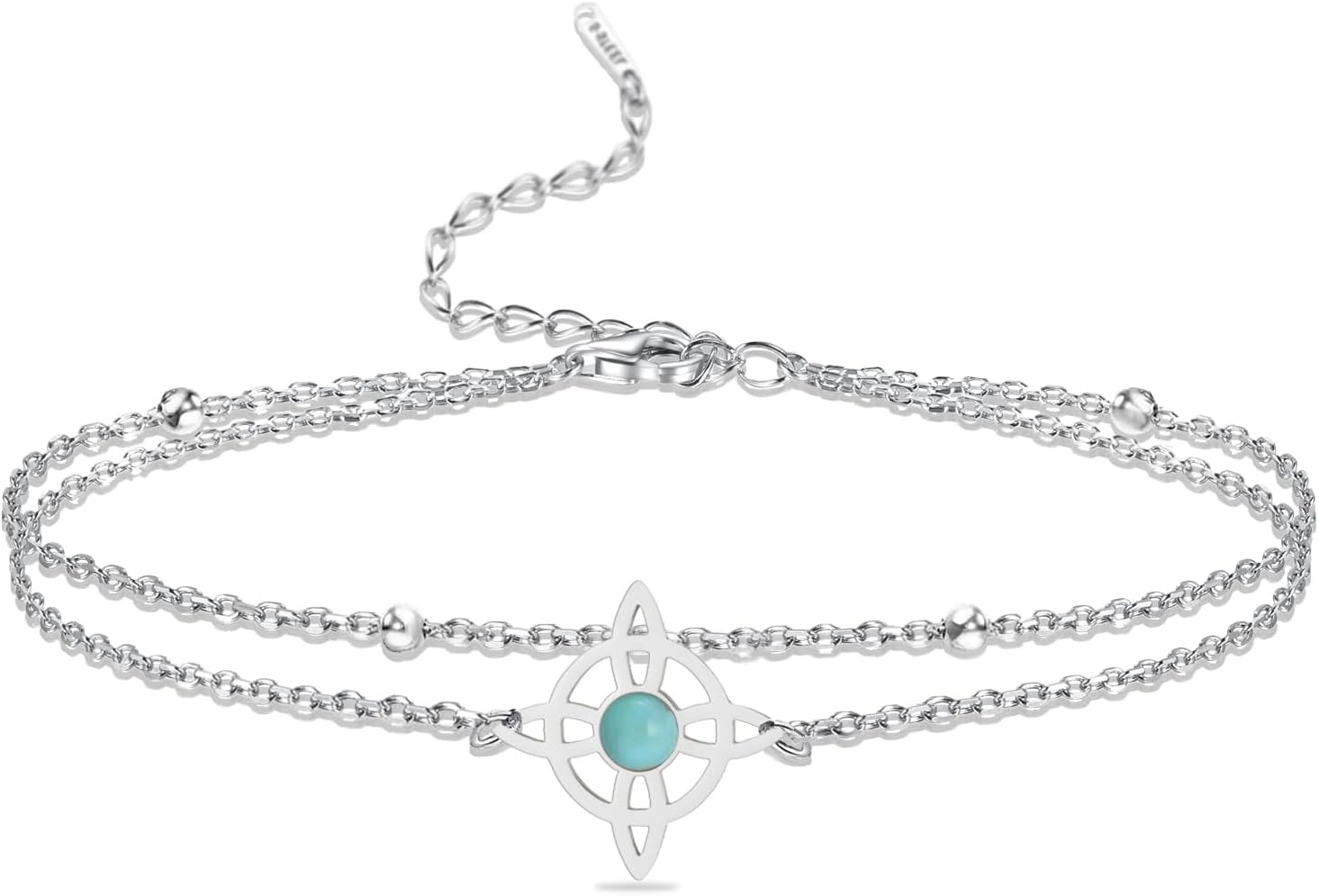 Detalle de VASSAGO Hexen Knoten Armband aus Edelstahl mit blauer Perle – magischer Knoten Charm für Frauen