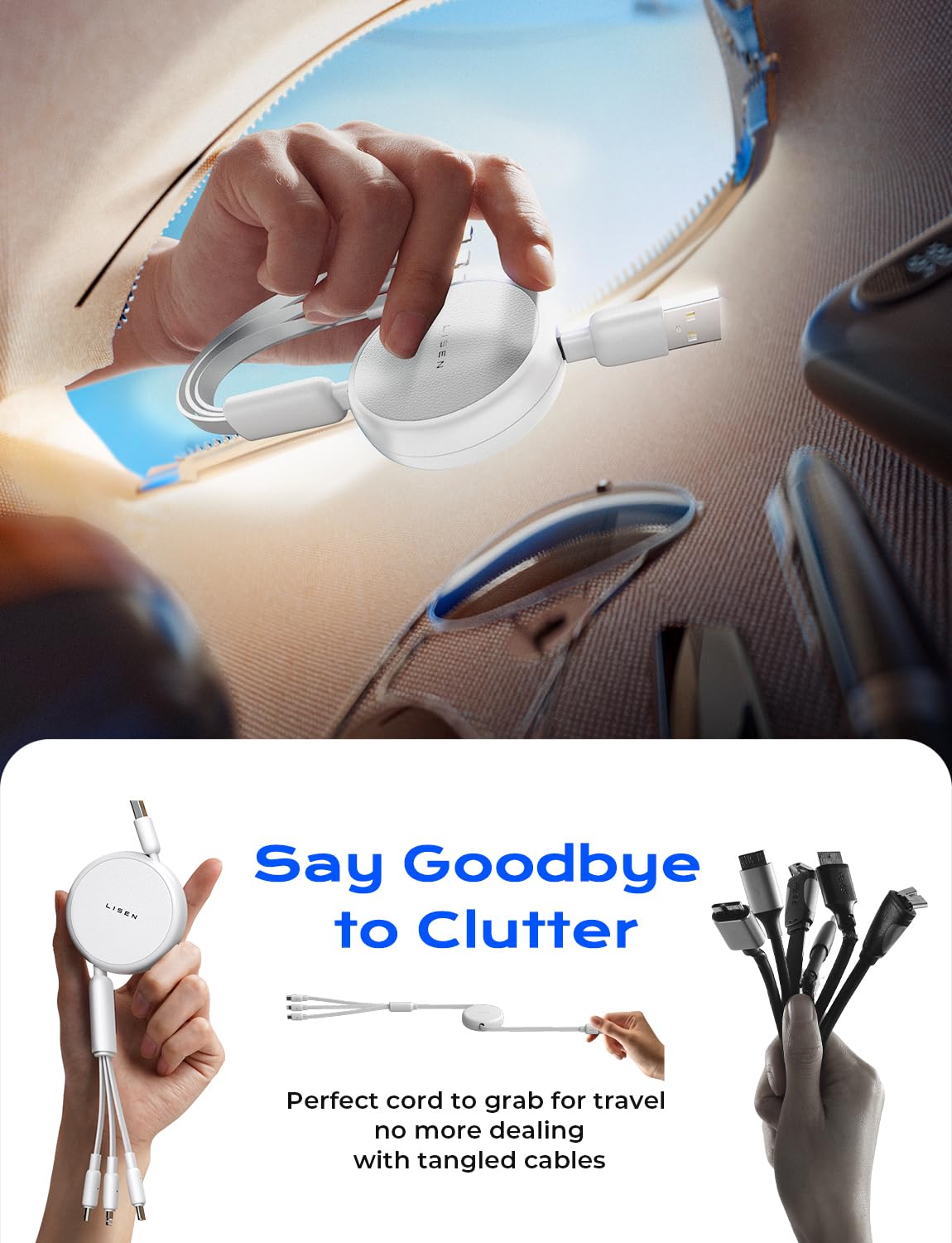 Thumbnail 1 de LISEN Multi Charger Cable (Retractable USB-C to USB) 3-in-1 for Lightning, Micro-USB and USB-C devices