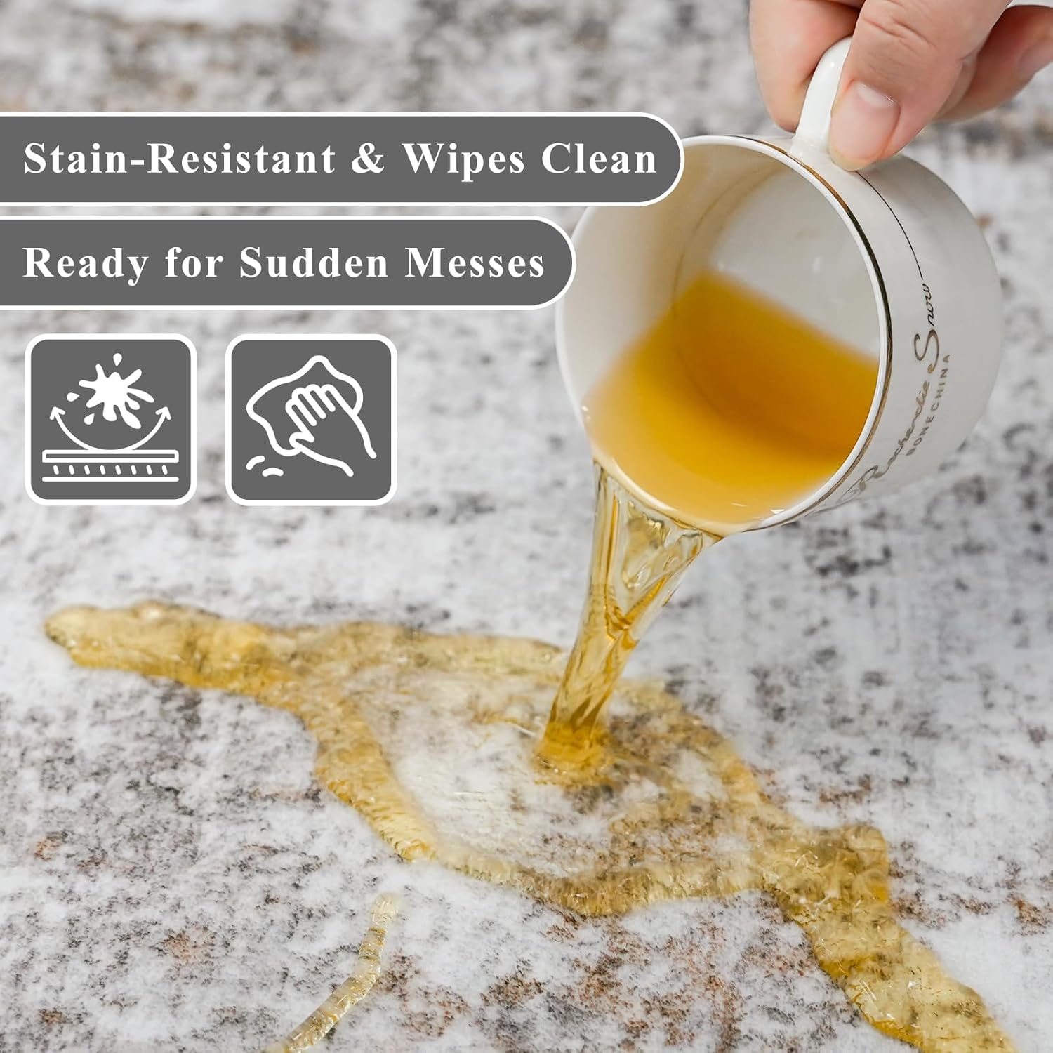 Thumbnail 3 de 12x12ft Square Living Room Rug – Non-Slip Washable Low-Pile Area Carpet (Beige Grey)