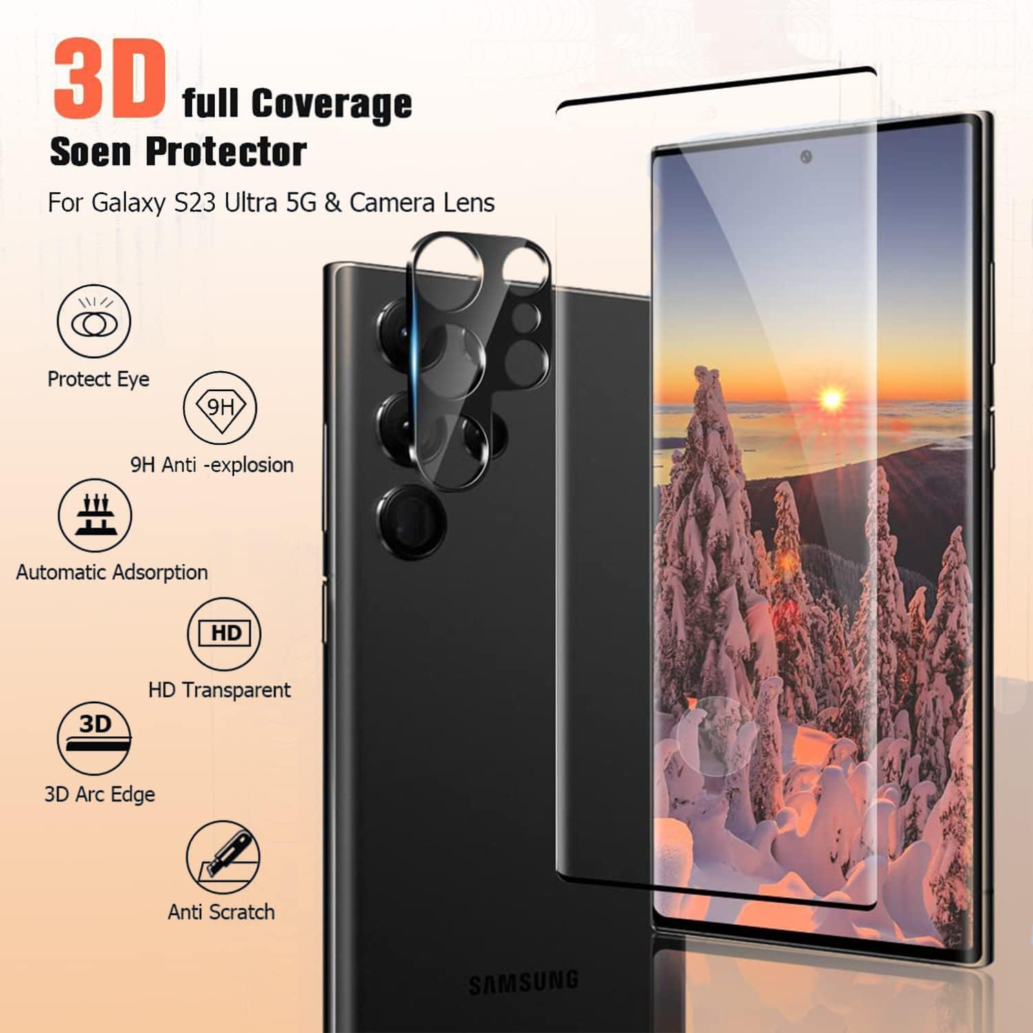 Detalle de XDesign Galaxy S23 Ultra Screen Protector, 2+2 Pack Tempered Glass, 9H