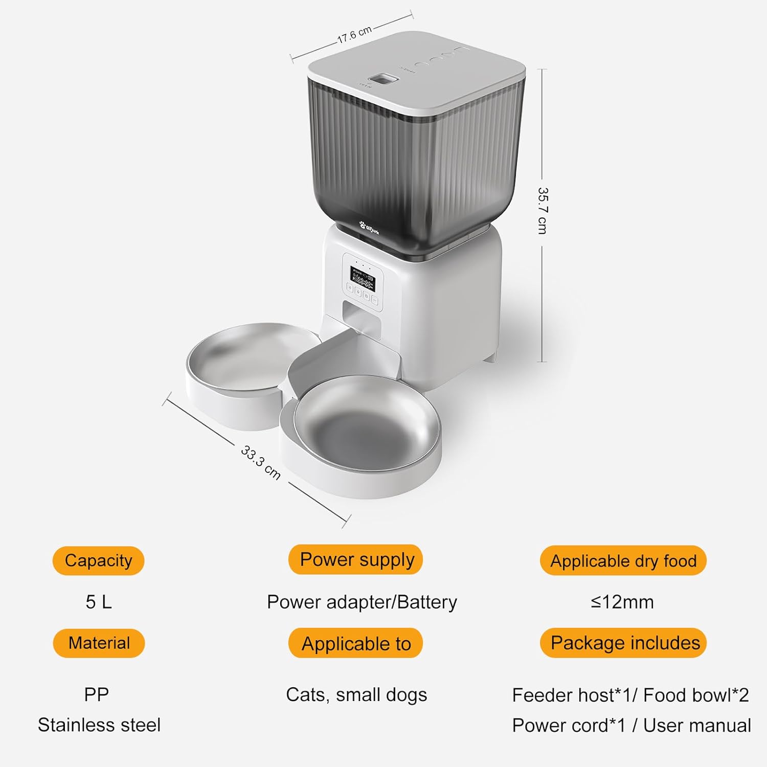 Thumbnail 1 de Olfjurk Automatic Cat Feeder (5L) – Timed Dry Food Dispenser with Dual Power, 1–6 Meals