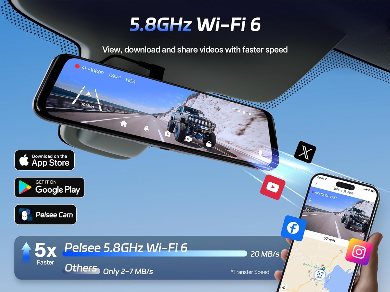 Thumbnail 4 de Pelsee S12 Pro Mirror Dash Cam with STARVIS 2 Sensor (4K Front + 1080P Rear) and 5.8GHz Wi‑Fi