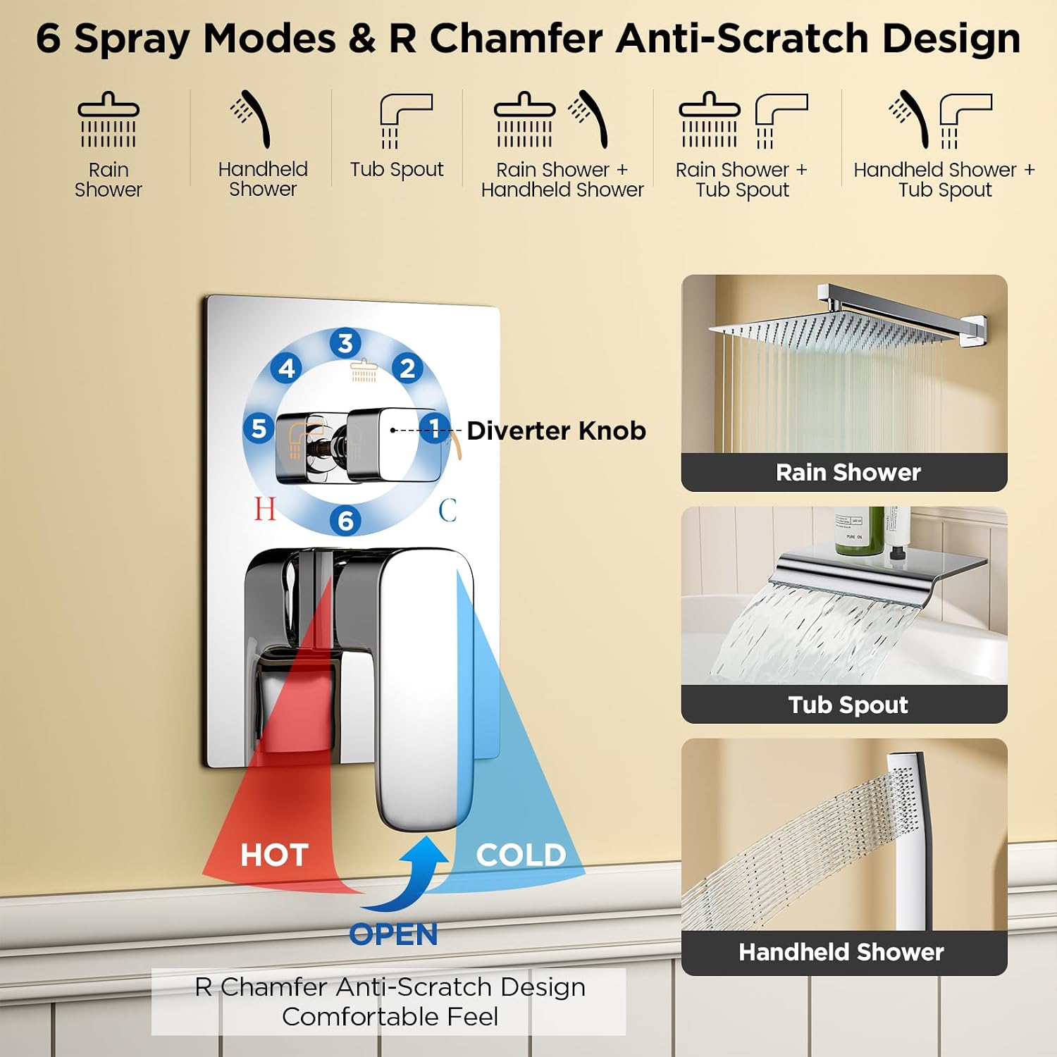 Detalle 2 de HotQing Shower System with Tub Spout, 12-Inch Rain Head and Handheld Spray