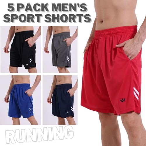 Detalle de fovdtaa – Paquete de 5 pantalones cortos deportivos para hombre con bolsillos y cintura elástica