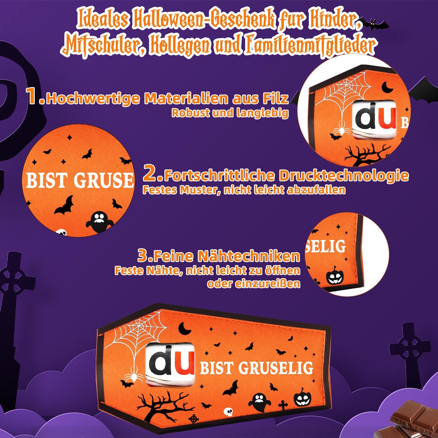 Thumbnail 1 de Giftota 15er-Pack Sarg-Deko aus Filz für Halloween – Geschenkverpackung ohne Schokolade