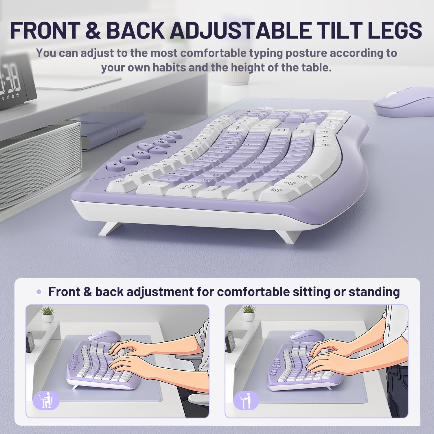 Thumbnail 4 de RECCAZR Wireless Keyboard and Mouse Combo, Quiet Curved Design, Purple