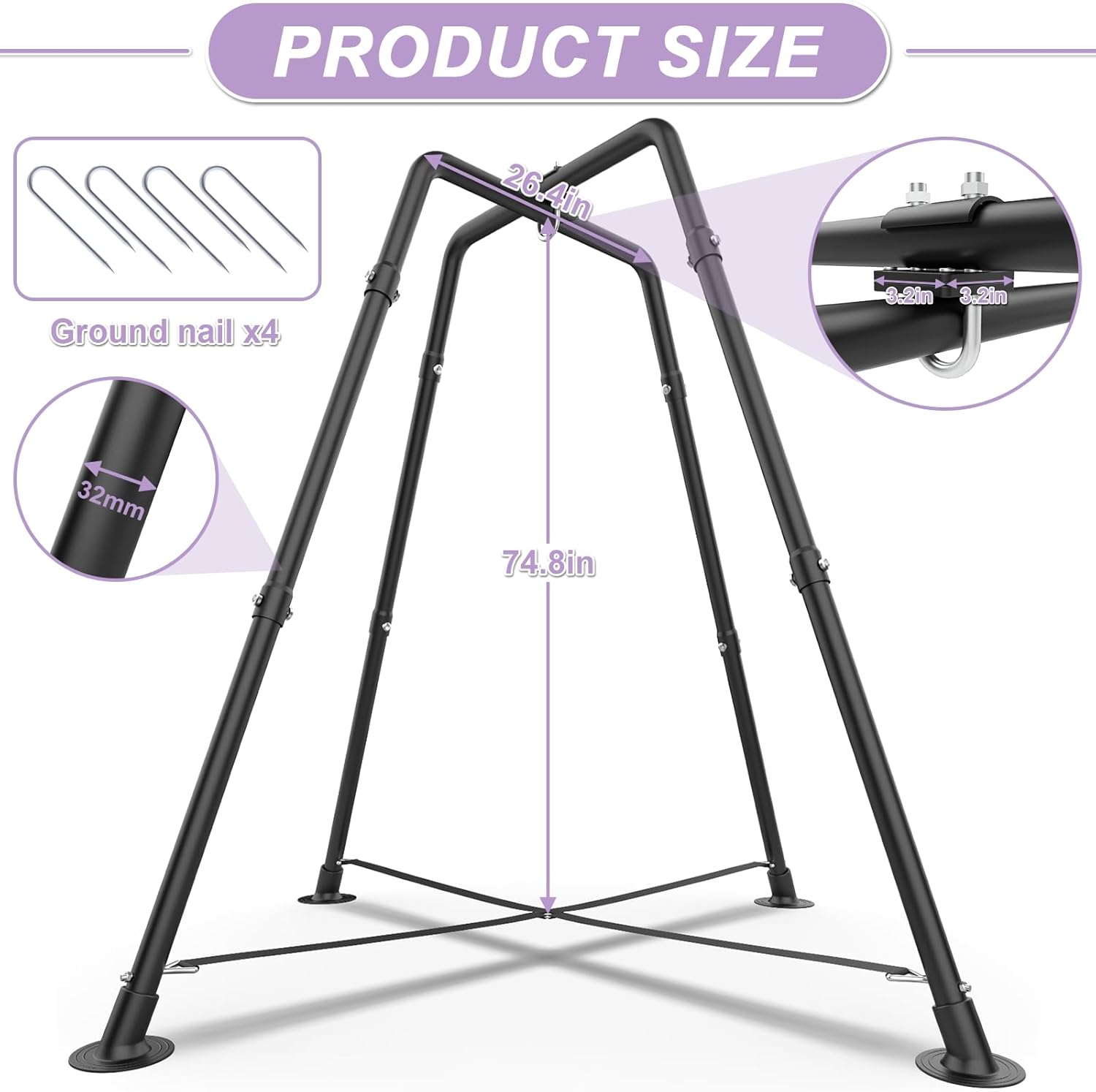 Thumbnail 6 de Swing Set with 35'' Saucer Swing and 32mm Steel Frame — Indoor/Outdoor Sensory Play