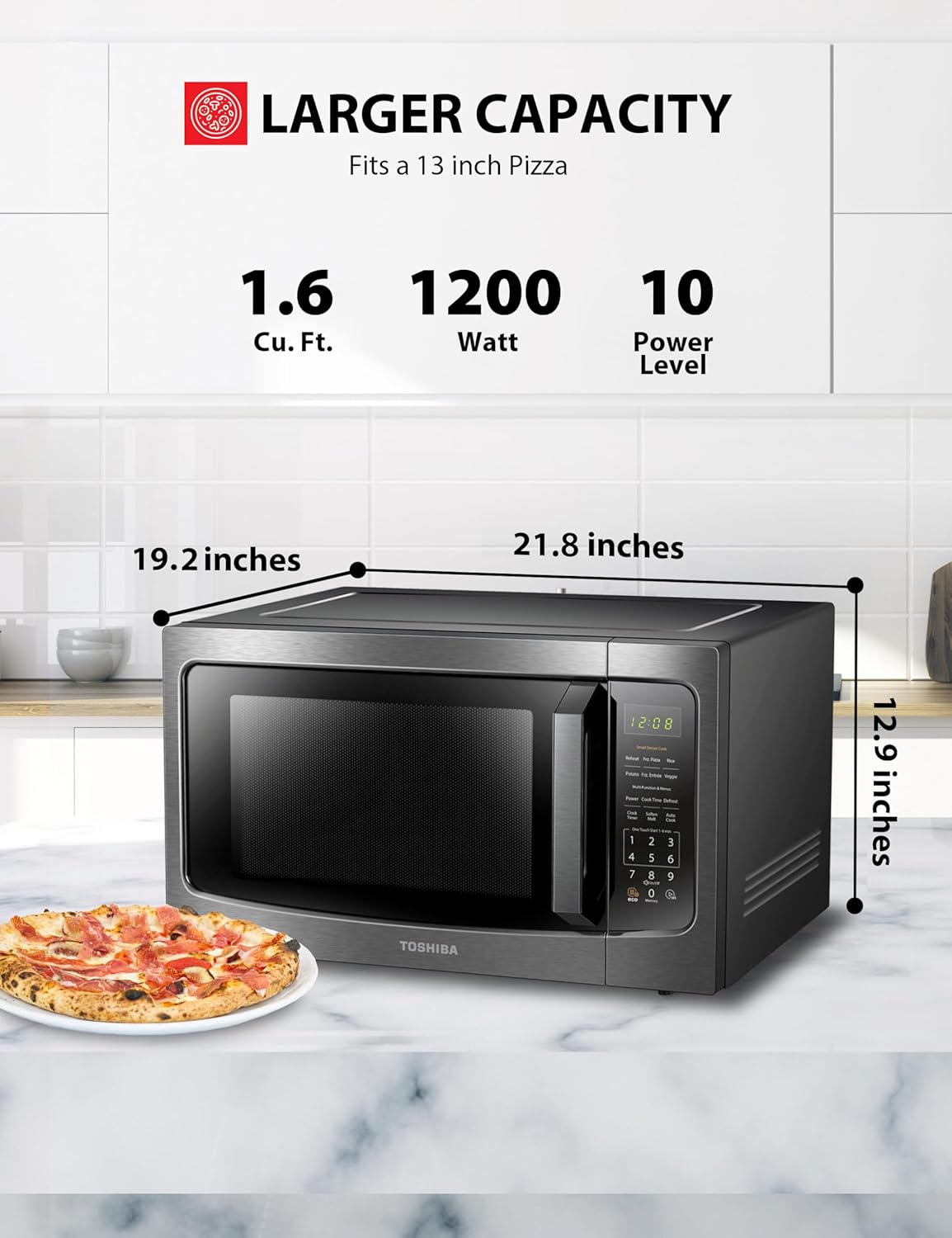 Detalle 2 de TOSHIBA ML-EM45P(BS) 1200W Microwave 1.6 cu ft