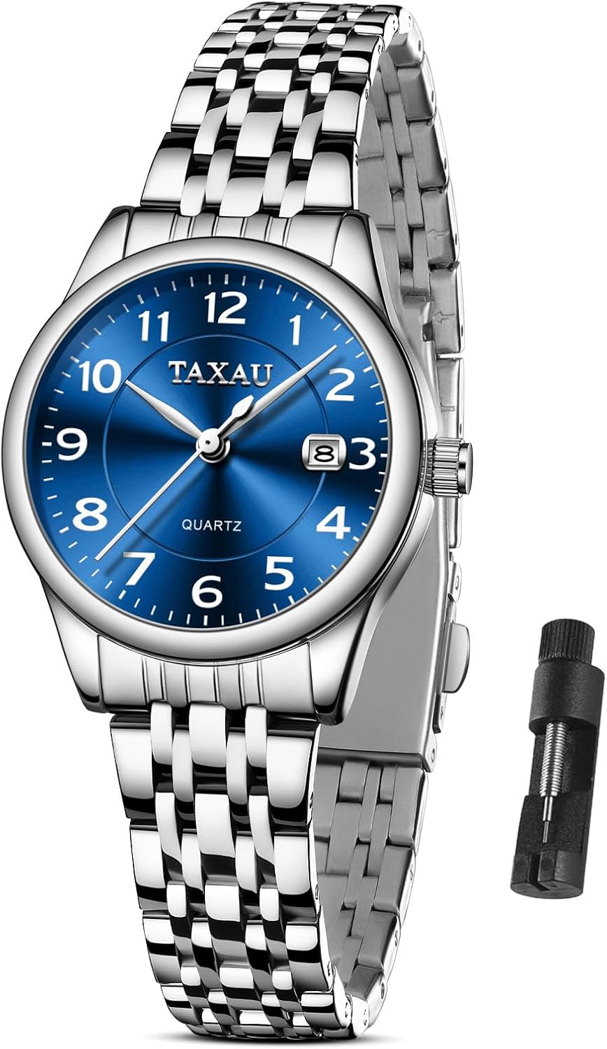 Detalle de Taxau Damen Uhr mit Datum – klassisch, Quarz, Edelstahlarmband