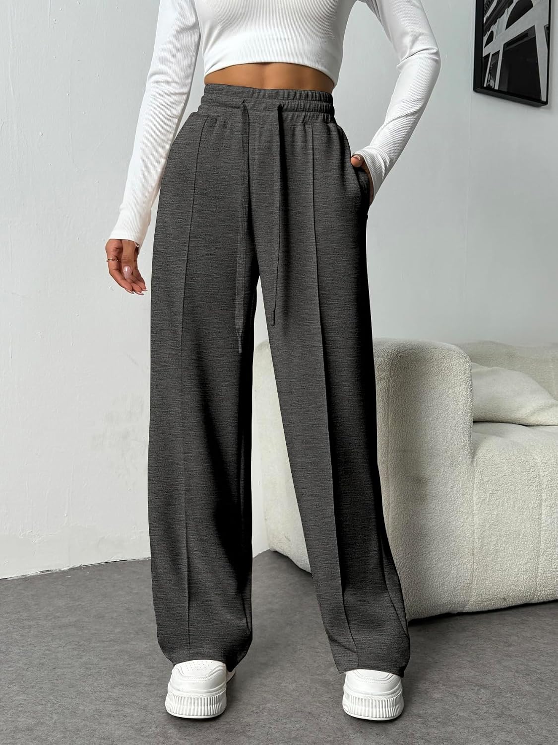 Detalle de PINSPARK Women's Wide-Leg Sweatpants, 27-Inch Inseam