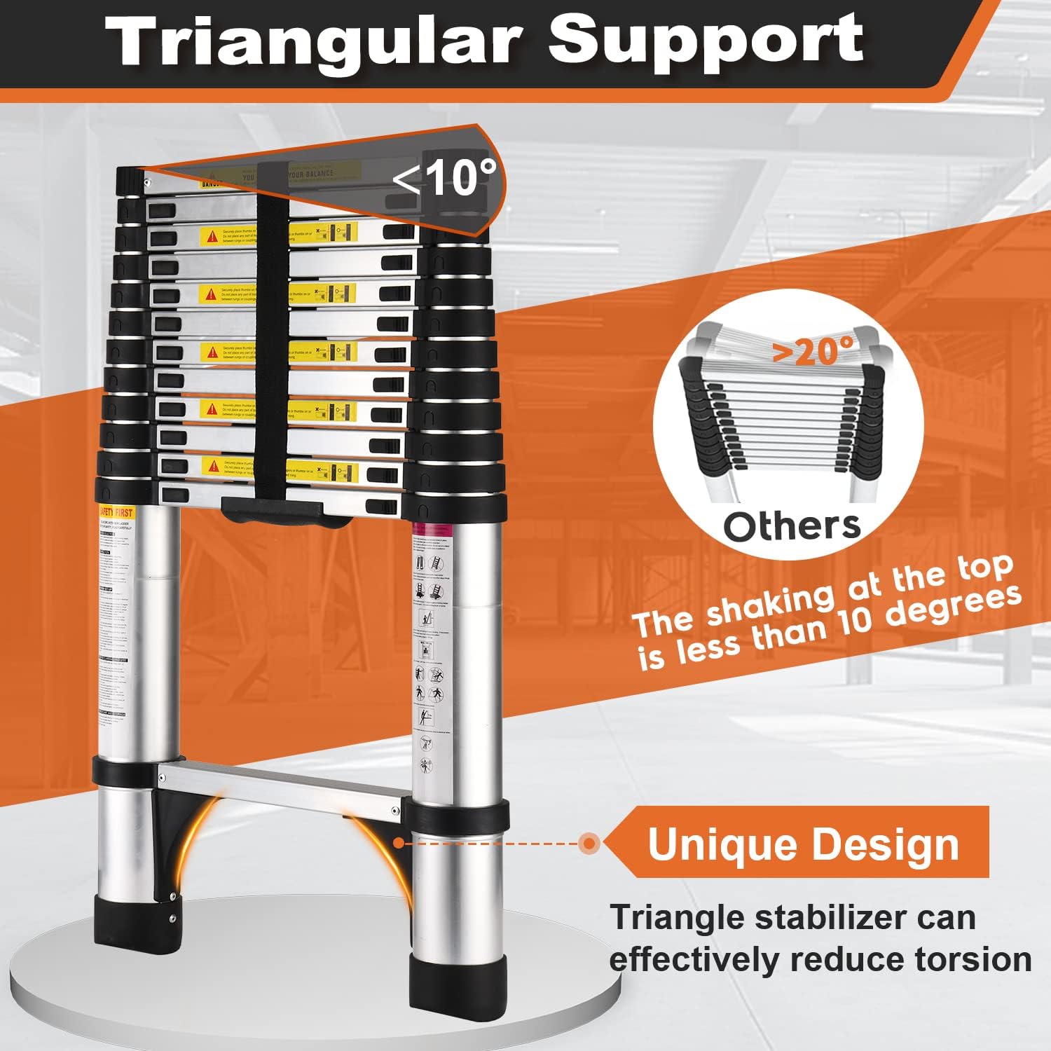Thumbnail 1 de Soctone 10.5 FT Telescoping Aluminum Ladder with Triangle Stabilizers