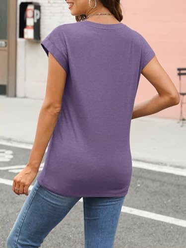 Thumbnail 4 de Cuptacc Damen Sommer T-Shirt mit Rundhals, Kappenärmel, Lila – XXL
