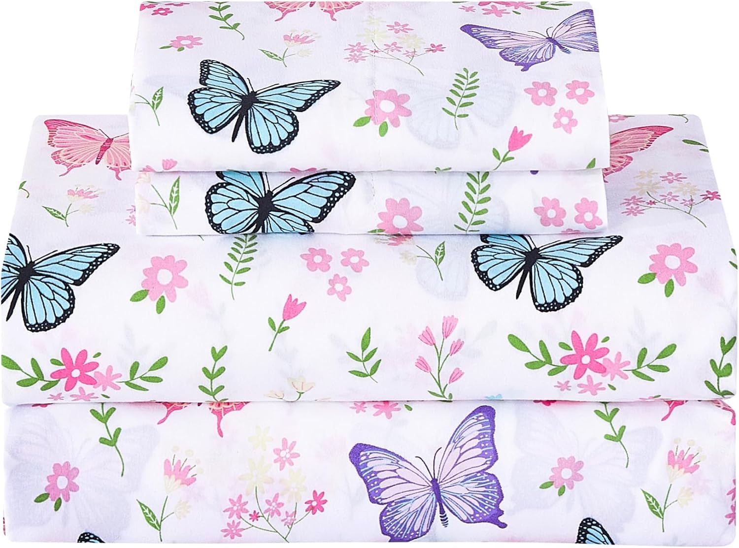 Detalle de Softan Kids Full-Size Bed Sheet Set, Butterfly Bloom, 15" Deep Pocket