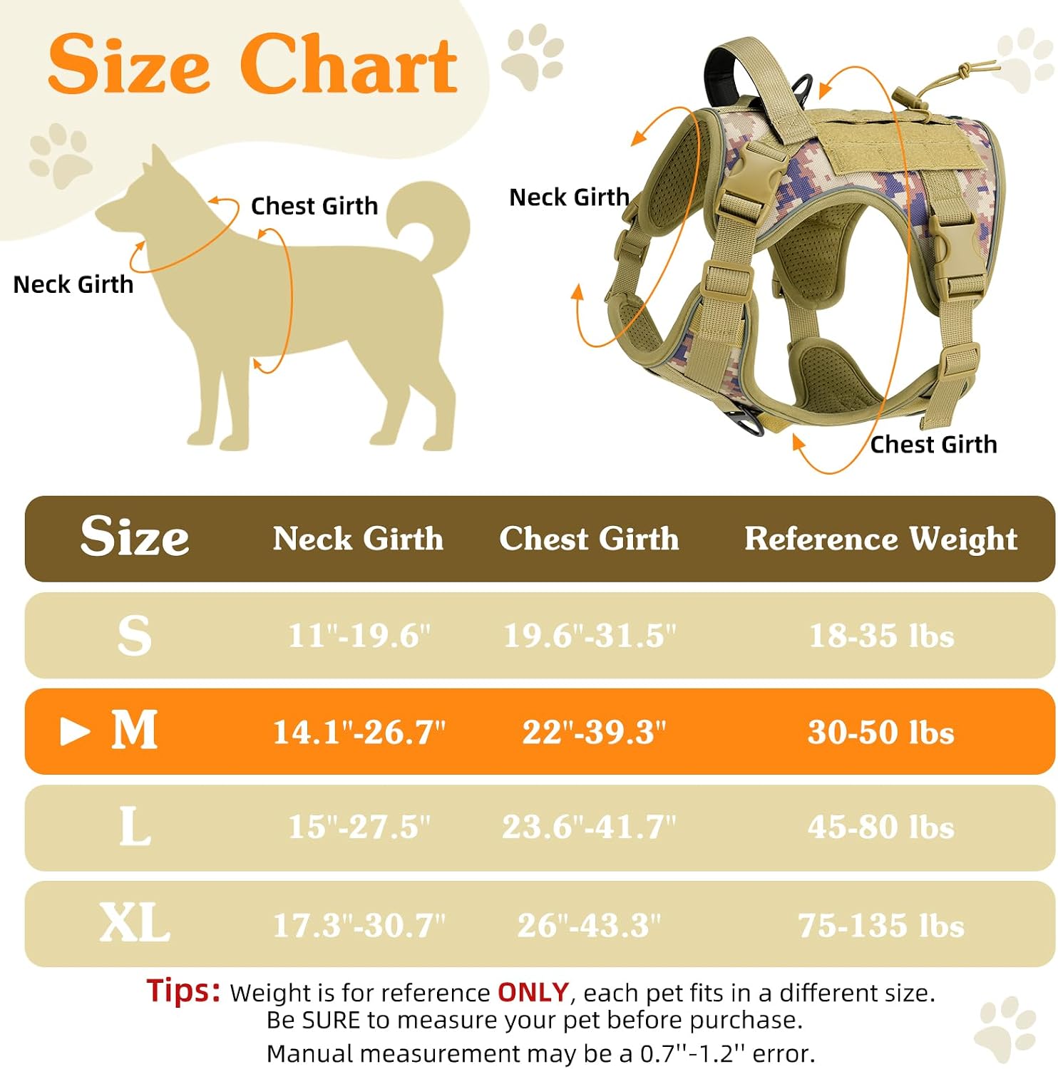 Thumbnail 1 de VavoPaw Heavy Duty Tactical Dog Harness for Large Dogs (Desert Camouflage, Size M)