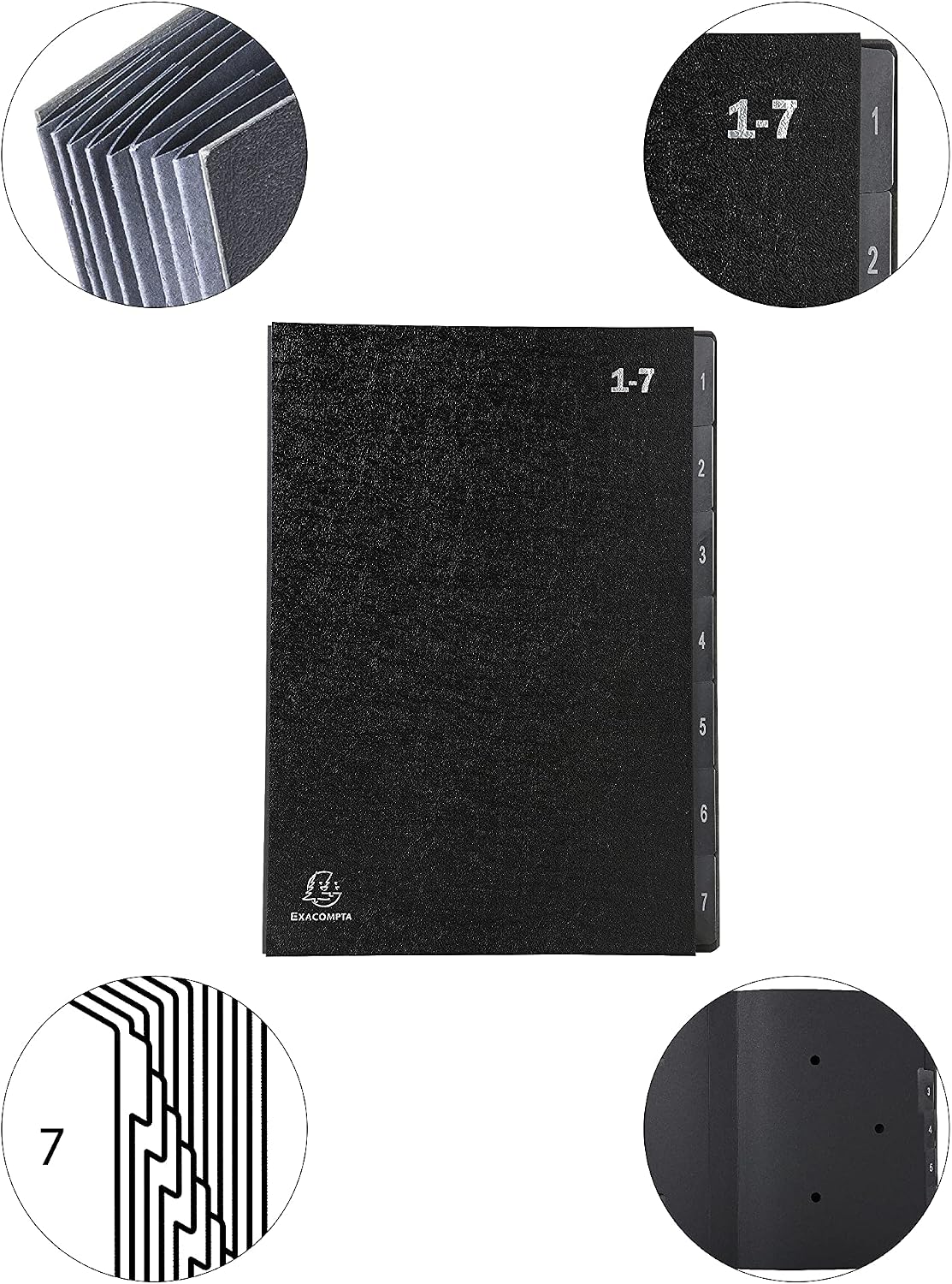 Thumbnail 6 de Exacompta 57007E Trieur Ordonator à 7 compartiments, couverture rigide noire, A4