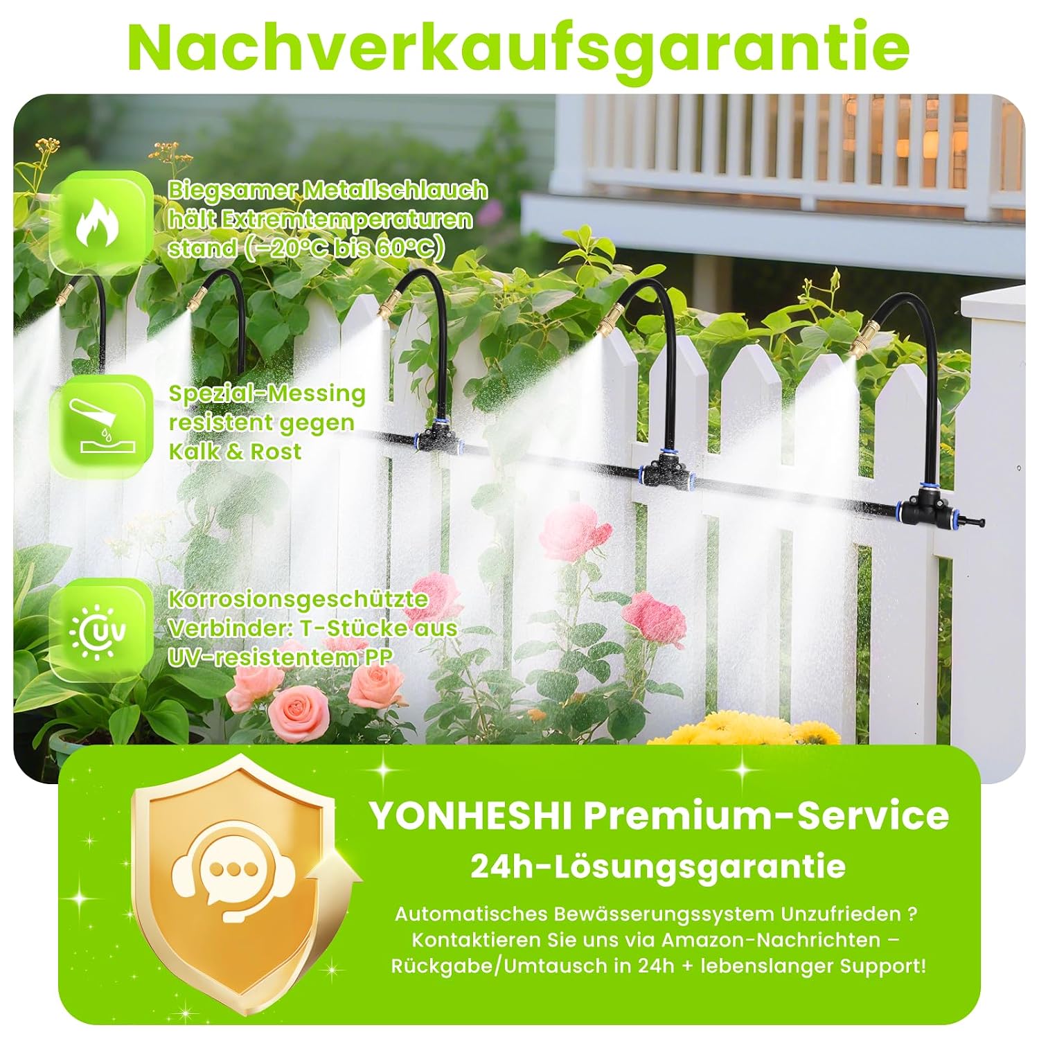 Thumbnail 6 de YONHESHI Bewässerungssystem 360° Rundum-Bewässerung – 10 m Schlauch, Messingdüse, wassersparend
