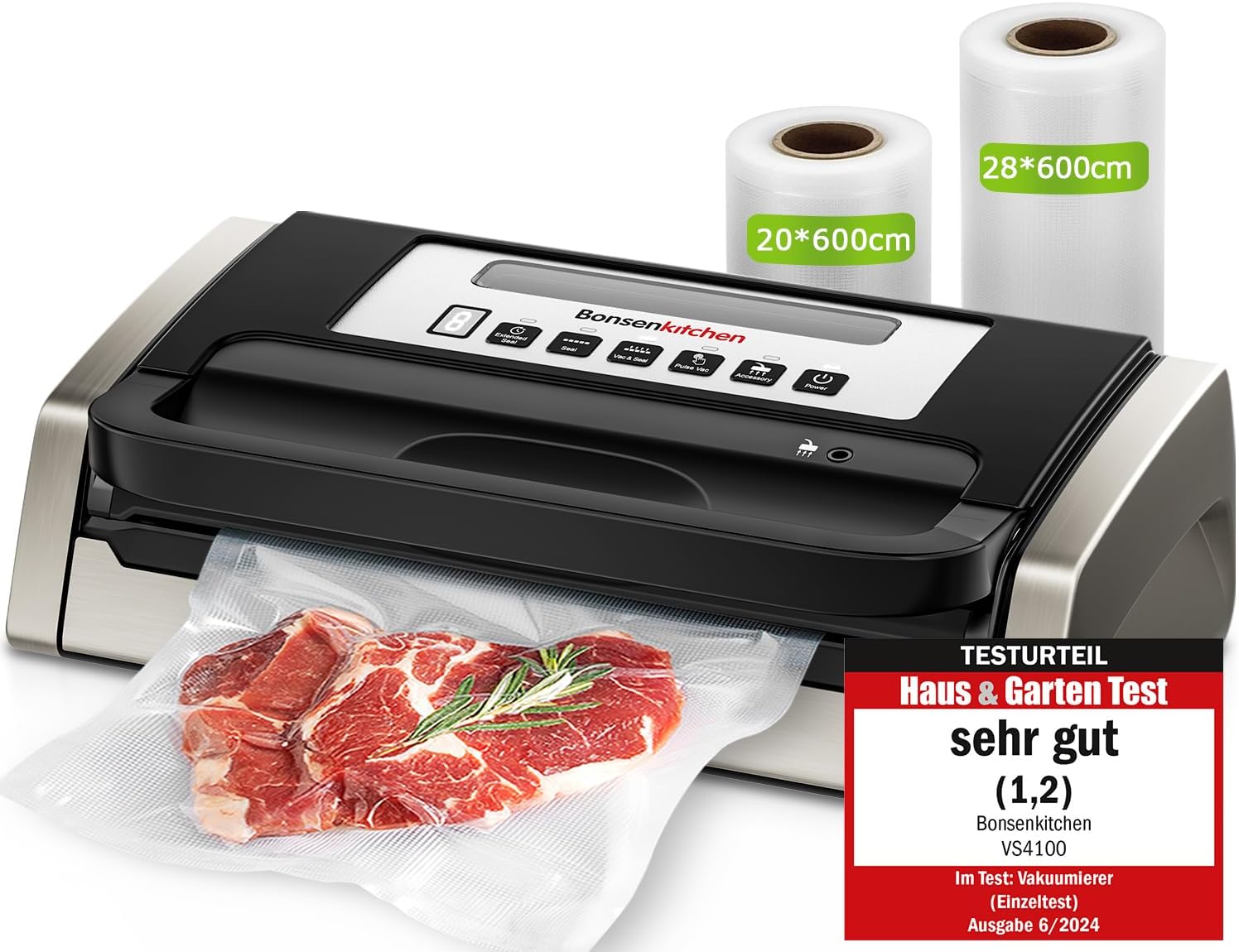 Bonsenkitchen Macchina Sottovuoto per Alimenti con tecnologia Globefish, taglierina incorporata e maniglia bloccata