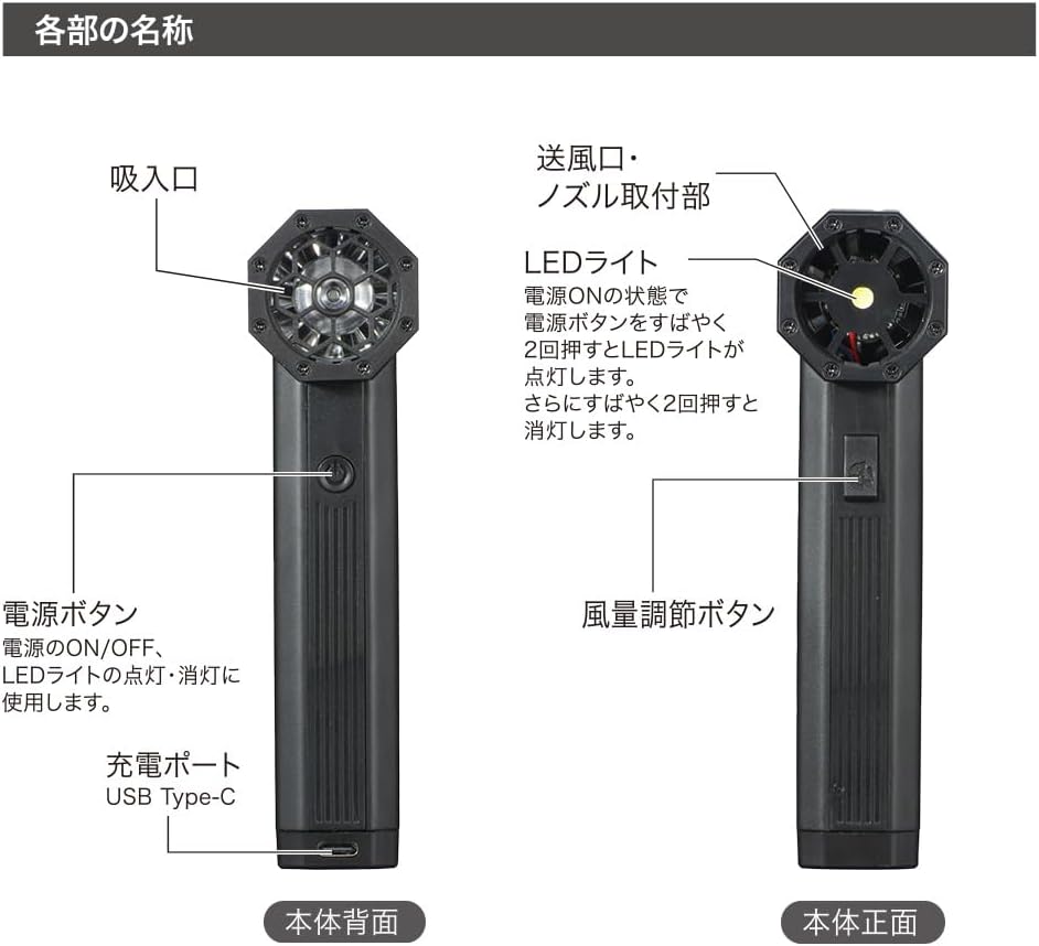 Detalle 1 de オーム(OHM)OA-MAD02CK 充電式エアダスター&クリーナー 2WAY・風量4段階