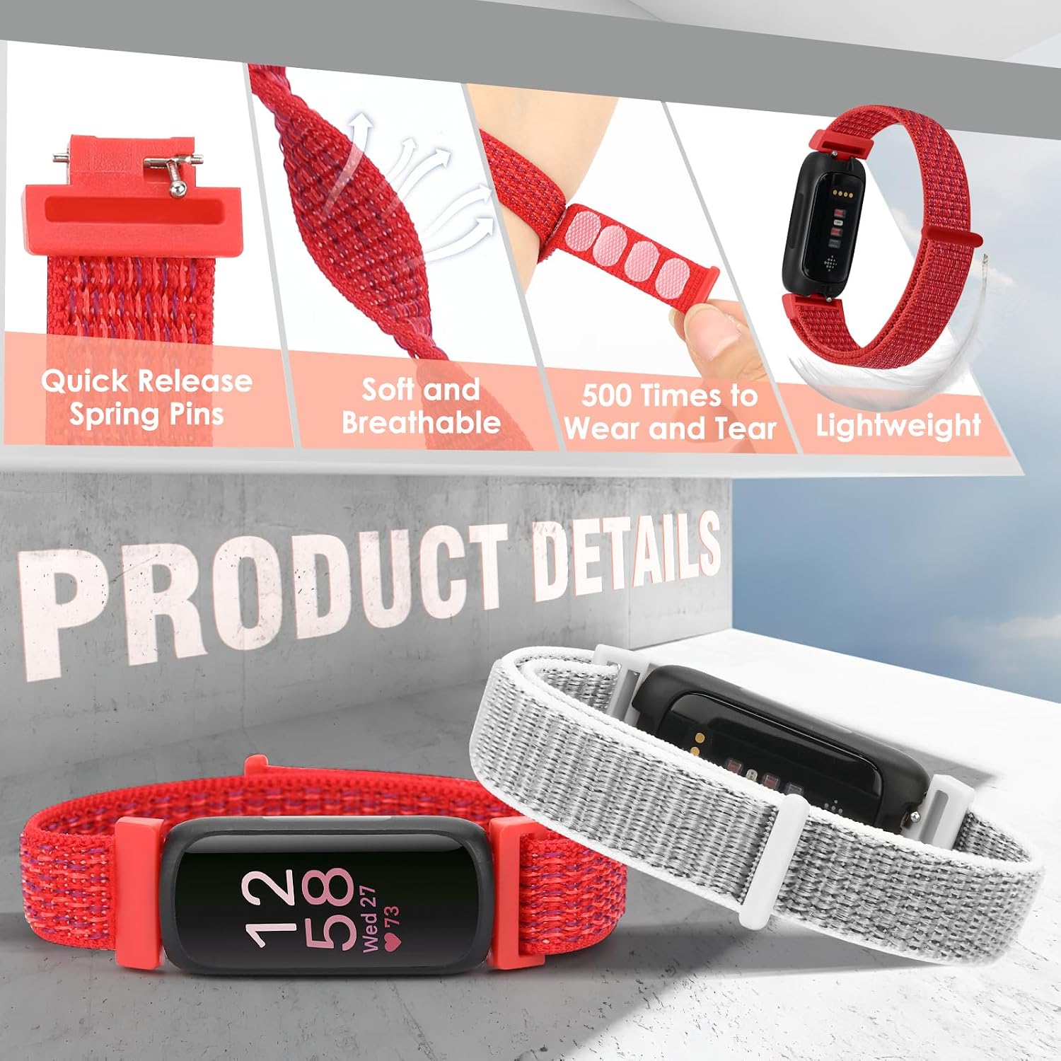 Detalle de Runostrich Nylon Sport Loop Straps for Fitbit Inspire 3 / Inspire 2 / Inspire HR / Inspire & Ace 2 / Ace 3
