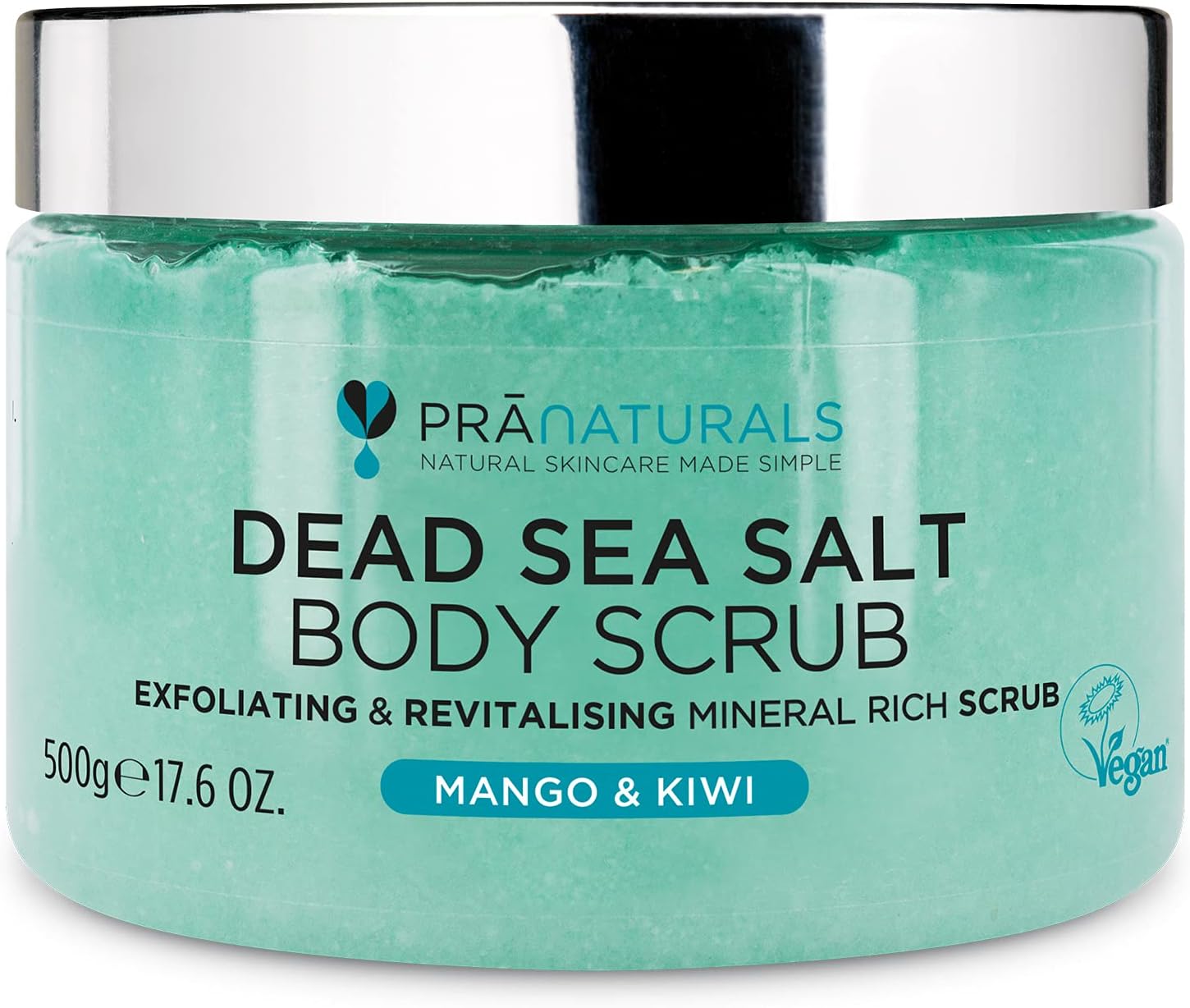 Detalle de Pranaturals Scrub Corpo Rivitalizzante ai Sali del Mar Morto 500g – Mango e Kiwi