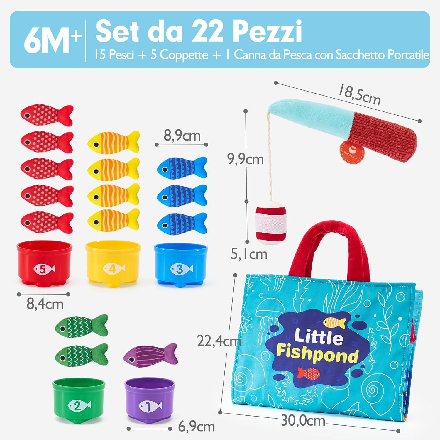 Detalle de Hahaland Giochi Bambini 1 Anno Montessori – 22 pezzi pesca morbido, educativo e sicuro
