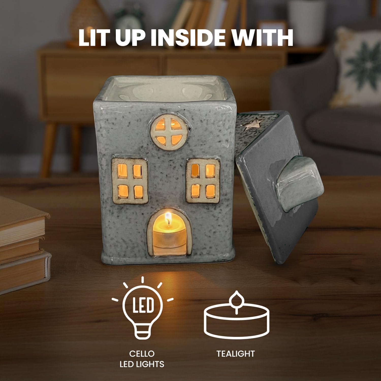 Thumbnail 3 de Cello Star Cottage Burner (Grey Ceramic) wax melt & fragrance oil tealight holder