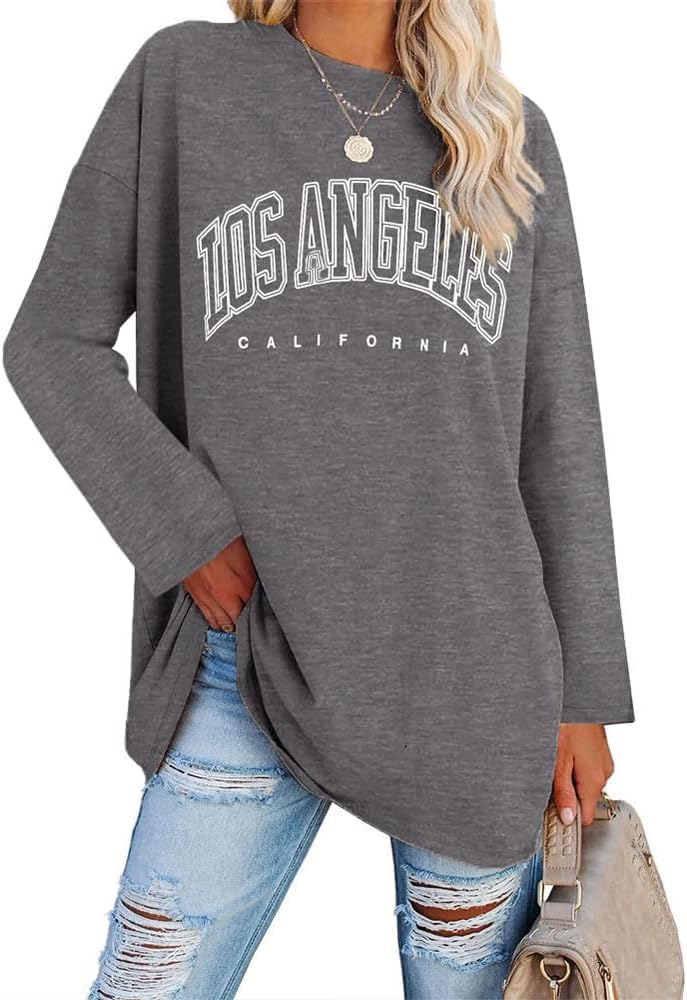 Detalle 2 de Ebifin Oversize Damen Vintage T-Shirt – Los Angeles Stil, Kurzarm, Rundhals