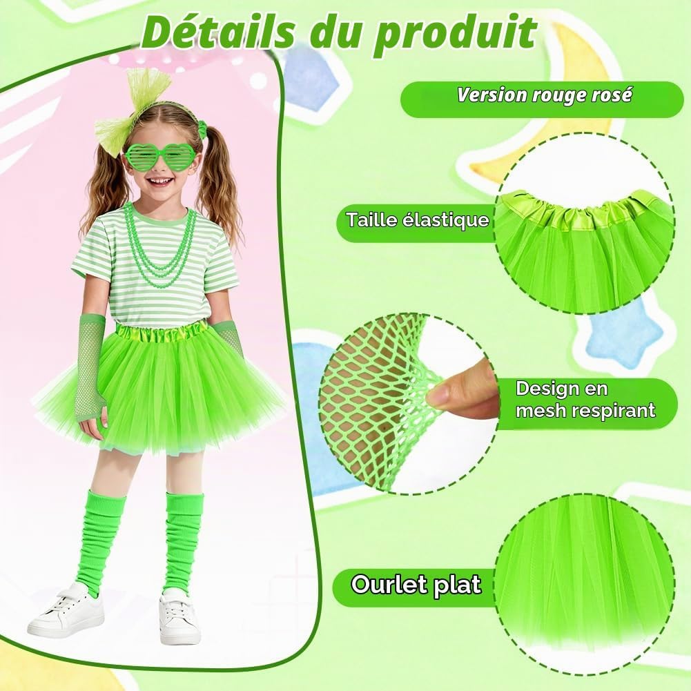 Detalle de BSBUY Jaren 80-kostuum voor meisjes, 20-delig met rok en accessoires