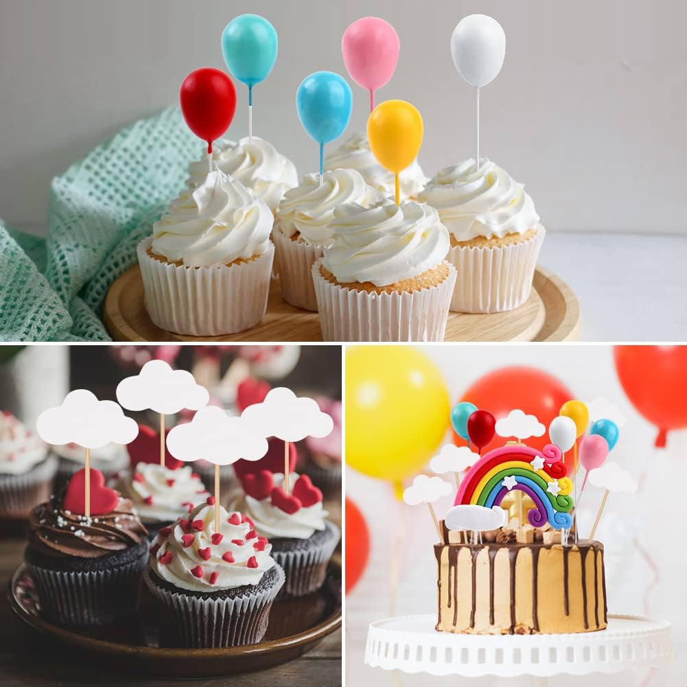Thumbnail 4 de OSDUE Tortendeko Geburtstag-Set mit Regenbogenbrücke, Luftballons & Wolken (Happy Birthday, Einhorn/Macaron-Kuchen-Topper)
