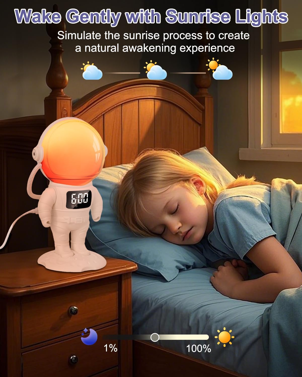 Detalle 2 de OQIMAX Sunrise lichtwekker met zonsopgangsimulatie, Bluetooth en 22 lichtstanden
