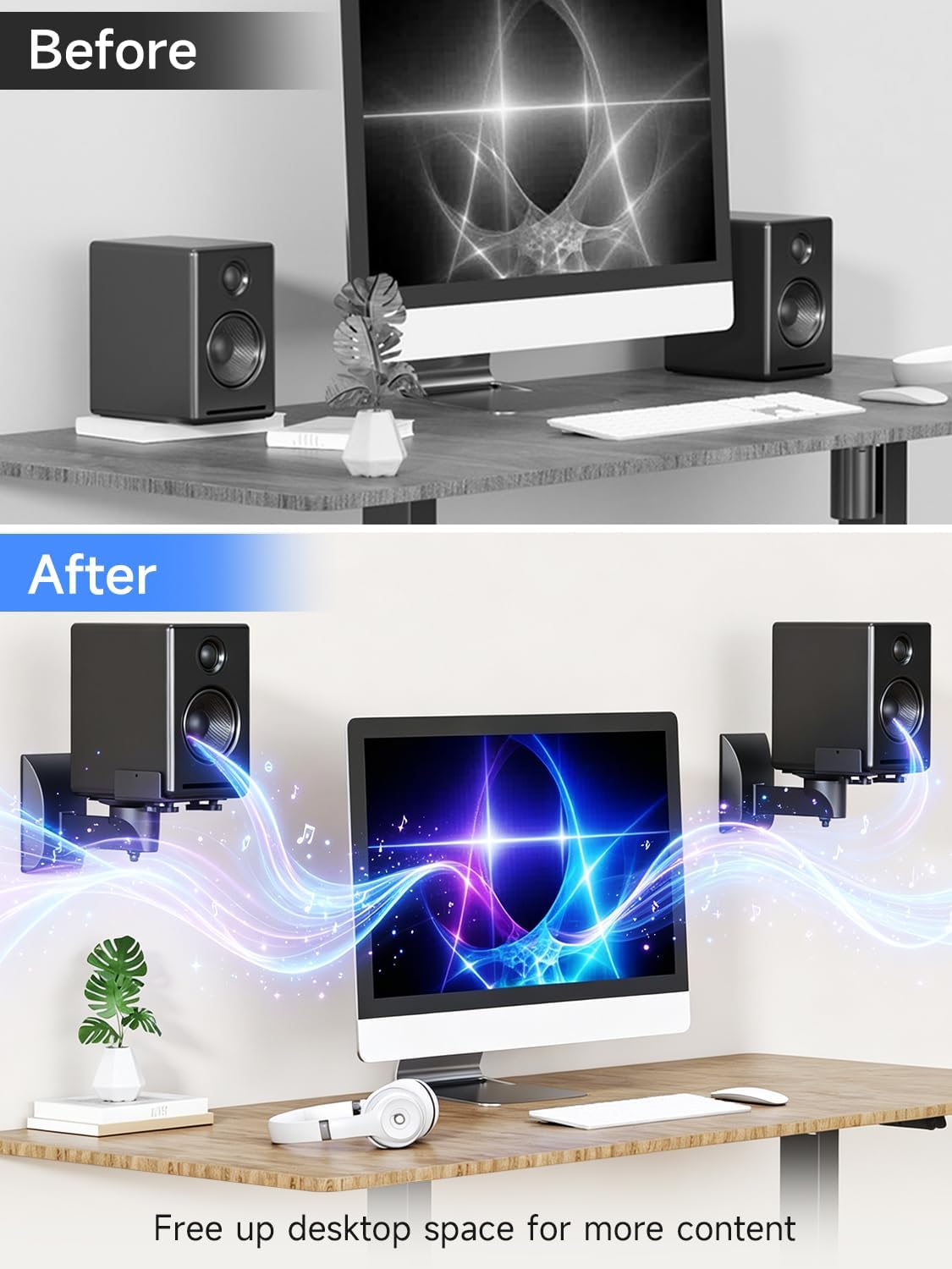 Detalle de Suptek Speaker Wall Mounts (2-Pack) – Dual Wall Brackets for Surround Sound Speakers up to 55 lbs
