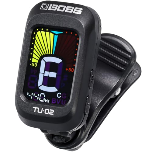 Detalle de BOSS TU-02 accordatore clip-on con display a colori inclinabile e 4 modalità