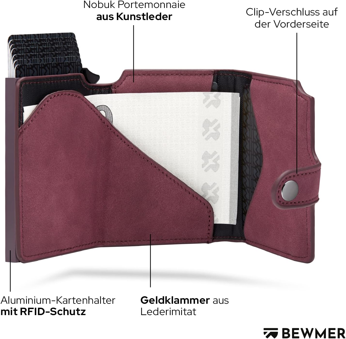Thumbnail 3 de BEWMER v2 Shielded Slim Wallet mit Münzfach – RFID-Schutz, 9 Kartenplatz, veganem Leder