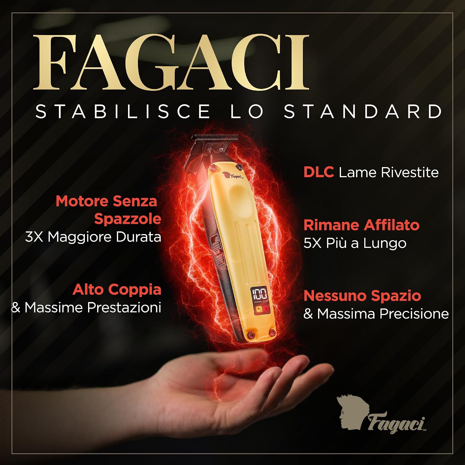 Detalle de Fagaci Macchinetta Professionale Zero Gap — Tagliacapelli Professionale Brushless 7200 RPM e Lame Ceramica/DLC