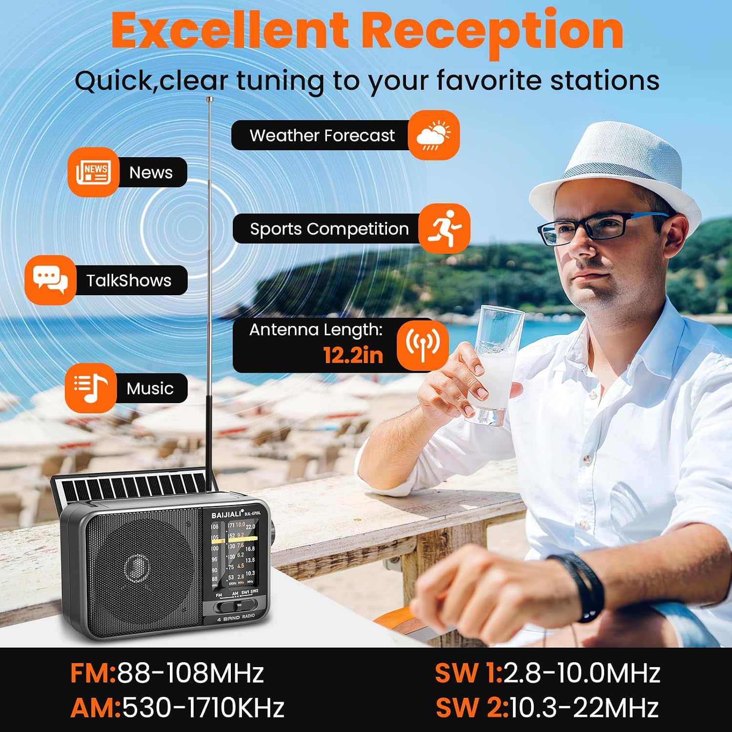Thumbnail 6 de BAIJIALI BJL-671SL Portable Radio with AM/FM/SW, Solar Charging and USB-C