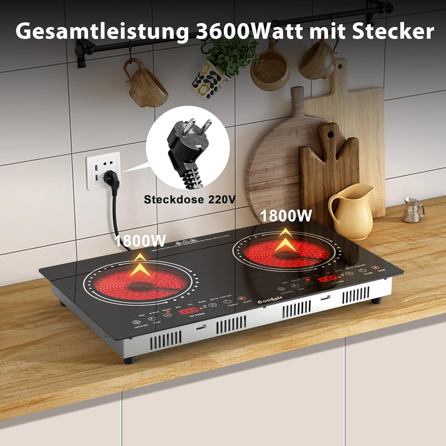 Thumbnail 4 de Cooksir Glaskeramikkochfeld 2 Platten – flexibel einsetzbar, 3600W, Netzstecker, 230V