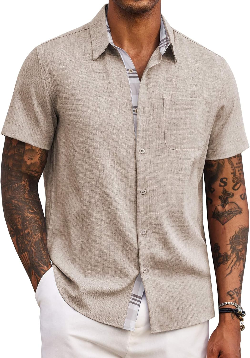 Thumbnail 6 de COOFANDY Men's Short Sleeve Button Down Shirt with Pocket — Lightweight Beach Vacation Essential
