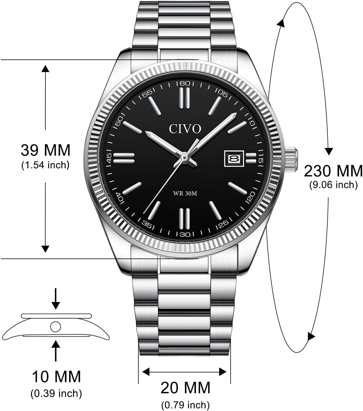 Thumbnail 6 de CIVO Herren Uhr Edelstahl Analoguhr mit Datum