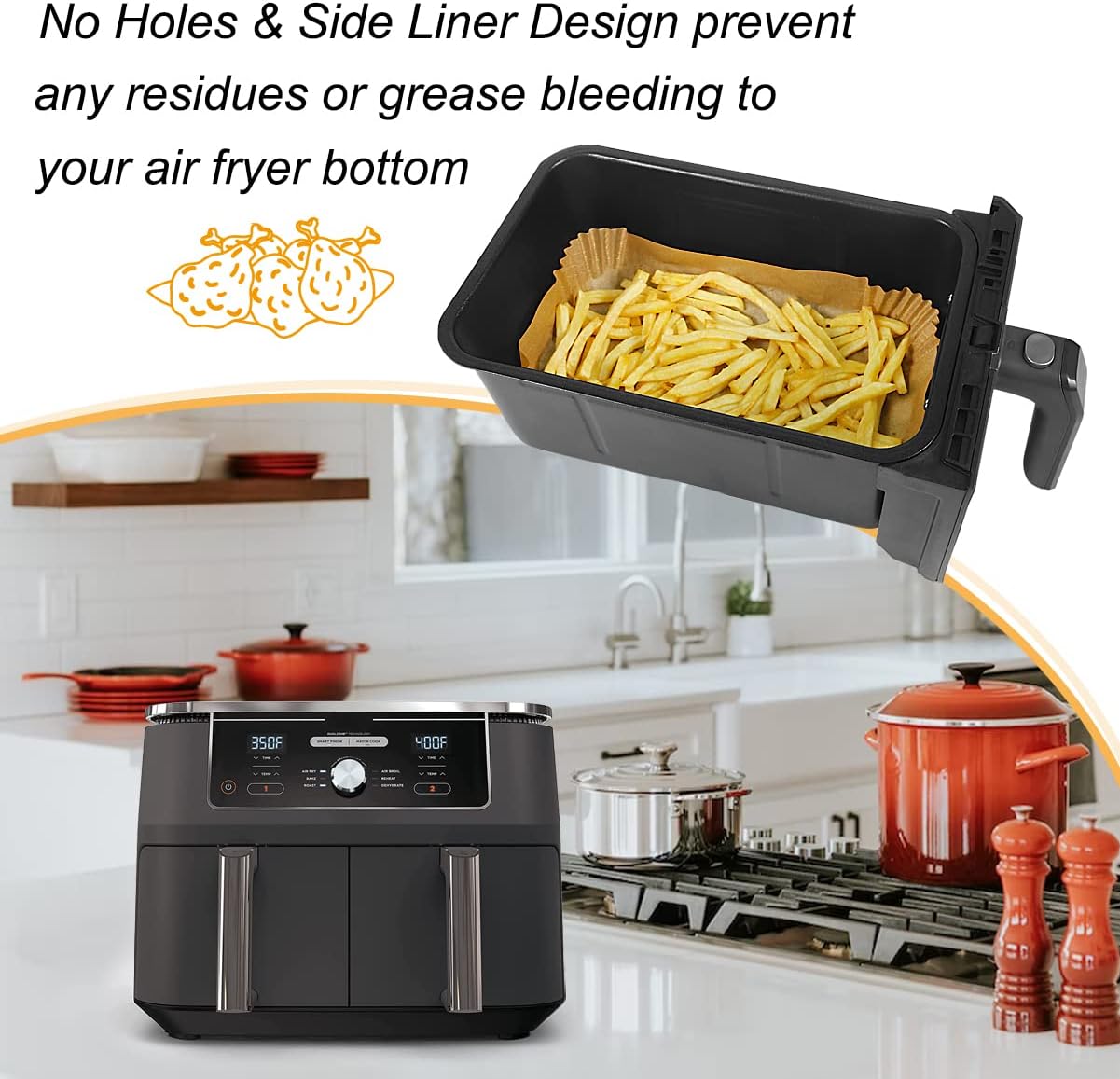 Thumbnail 5 de BYKITCHEN Air Fryer Liners 50pcs 14x20cm