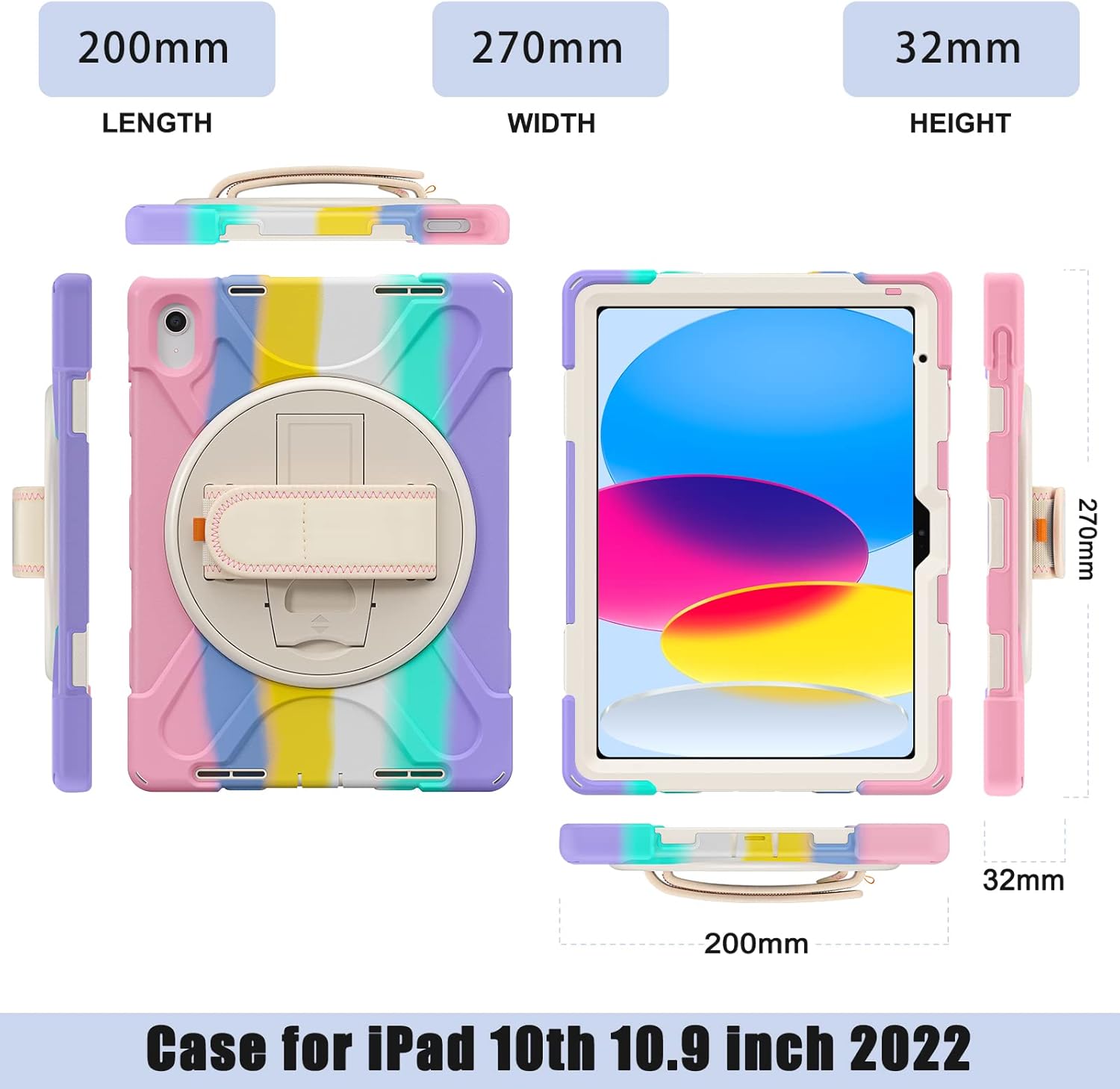 Thumbnail 6 de Gerutek Hülle für iPad (A16) 11./10. Generation – Stoßfeste 3‑in‑1 Schutzhülle mit 360° Drehständer, Handschlaufe und Schultergurt in Rosa