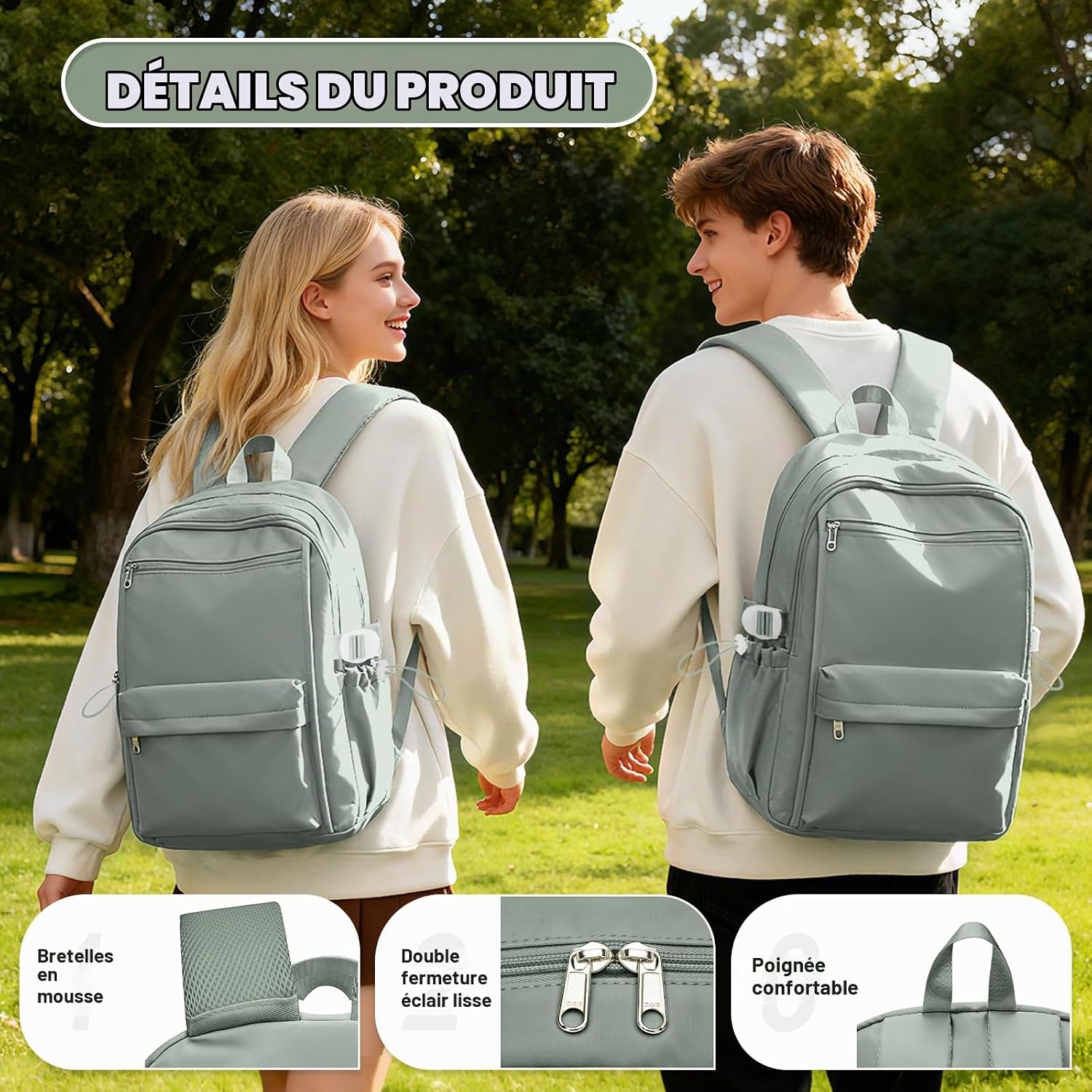 Detalle 2 de BOXSAM schoolrugzak, 24 liter, polyester, laptopvak tot 14 inch
