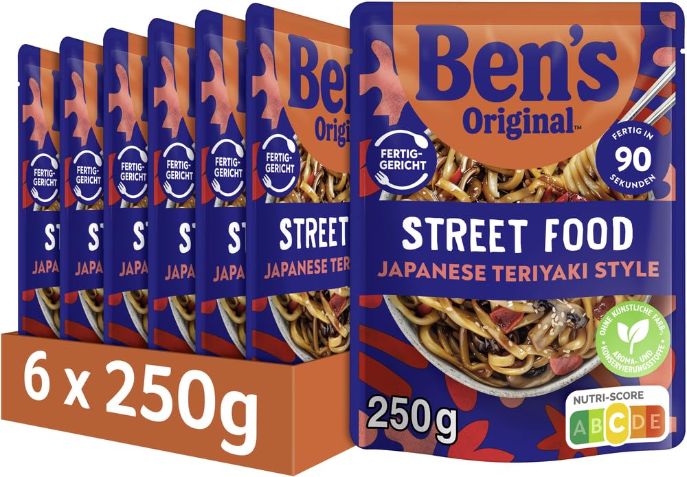 Detalle de BEN'S ORIGINAL Fertiggericht Street Food Japanese Teriyaki Style Noodles – 6 x 250 g