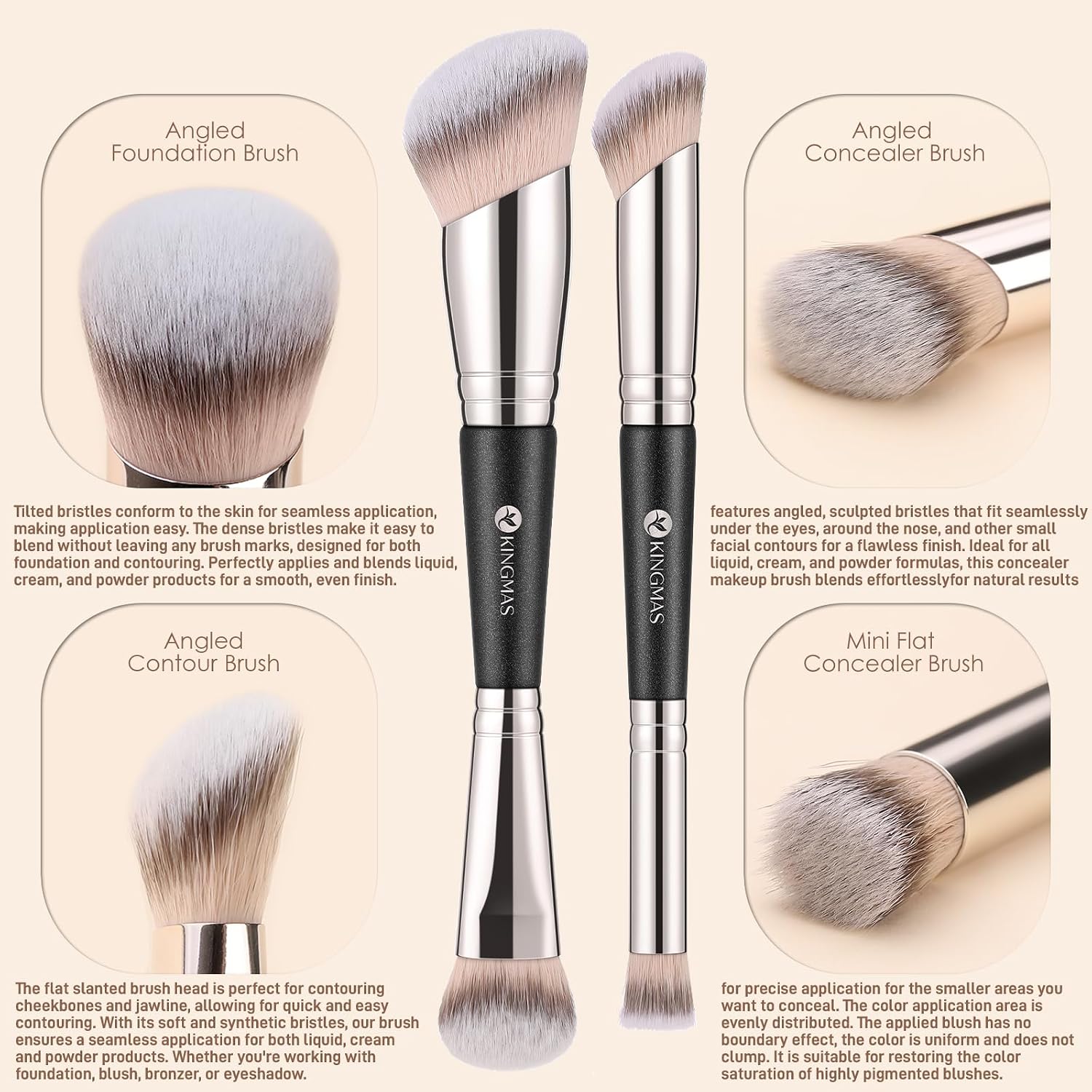 Detalle de KINGMAS Double-Ended Foundation and Concealer Brush Set, 2-Piece Synthetic