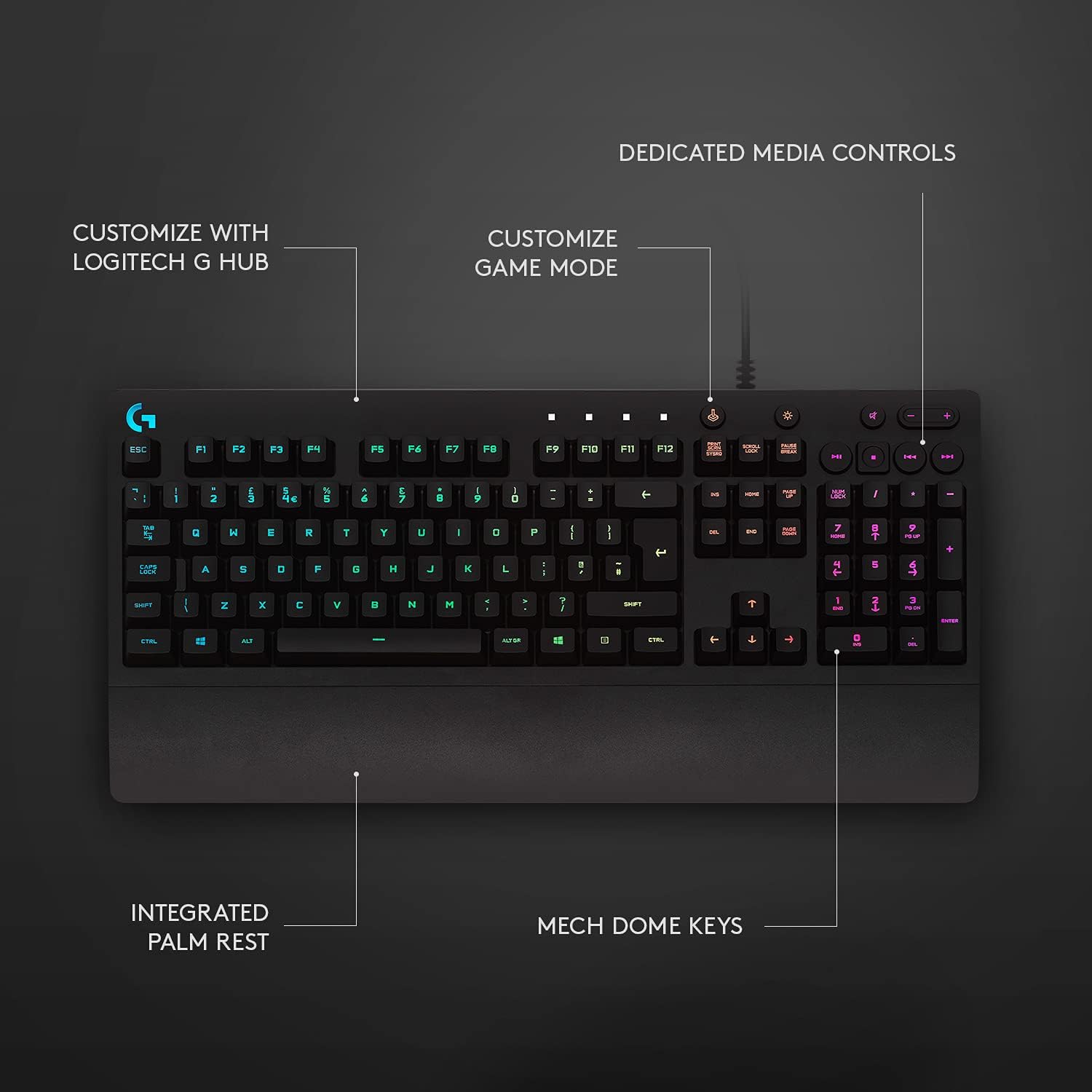 Thumbnail 5 de Logitech G213 Prodigy Gaming Keyboard (LIGHTSYNC RGB, spill-resistant, QWERTY UK) – Black