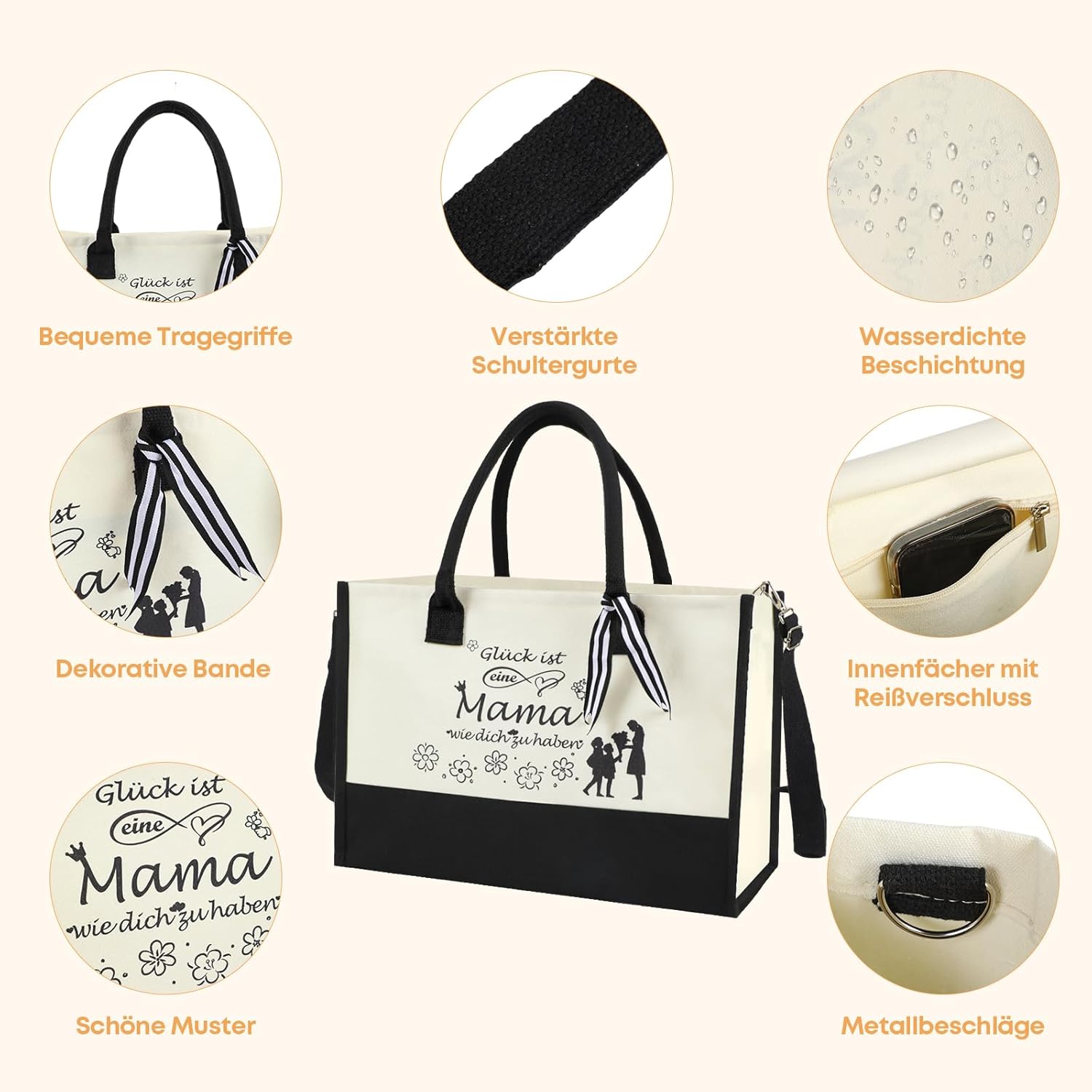 Detalle de Seutgjie Set „Geschenke für Mama“ mit Canvas-Tasche, Kosmetiktasche, Glückwunschkarte und Reh-Anhänger