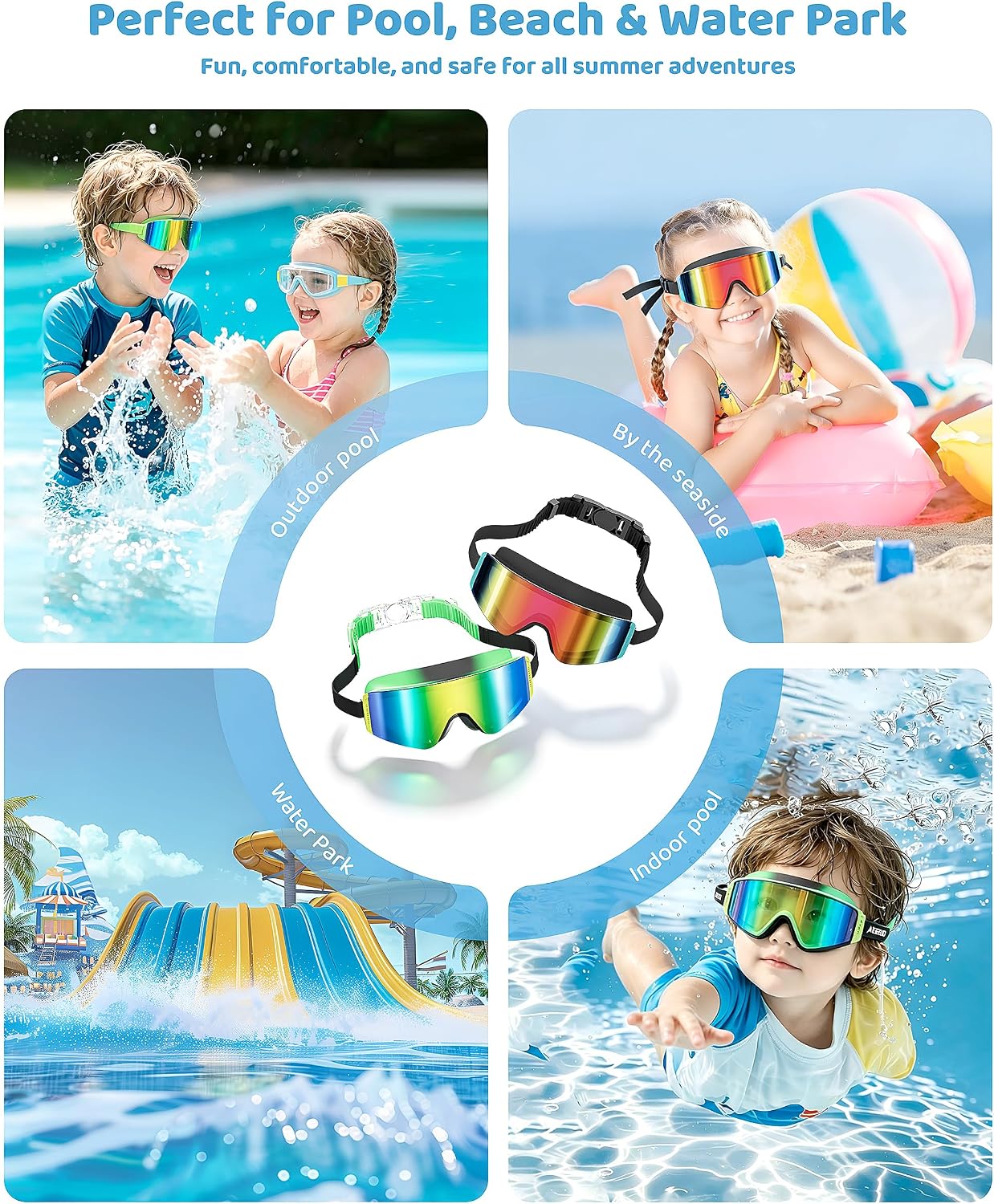 Thumbnail 6 de Aegend Kids Swim Goggles 2 Pack – Large Frame (UV Protected, Anti-Fog) for Ages 3–15