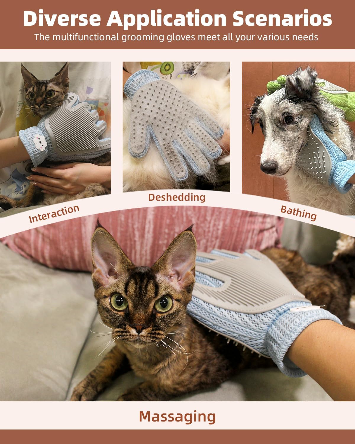 Detalle de ETIALURE 2 in 1 Pet Hair Removal Glove: Dual Grooming System for Pets and Home